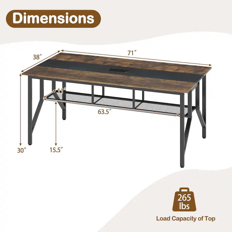 Conference Table Shelf Costway 2 PCS 6 FT Conference Table with Cable Grommet Storage Shelf ...