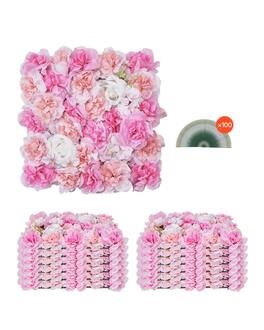 VEVOR - 3D Flower Wall Panel, 12 PCS 15 x 15 inch, Artificial Floral Wall Background Mesh Backing Mat - White