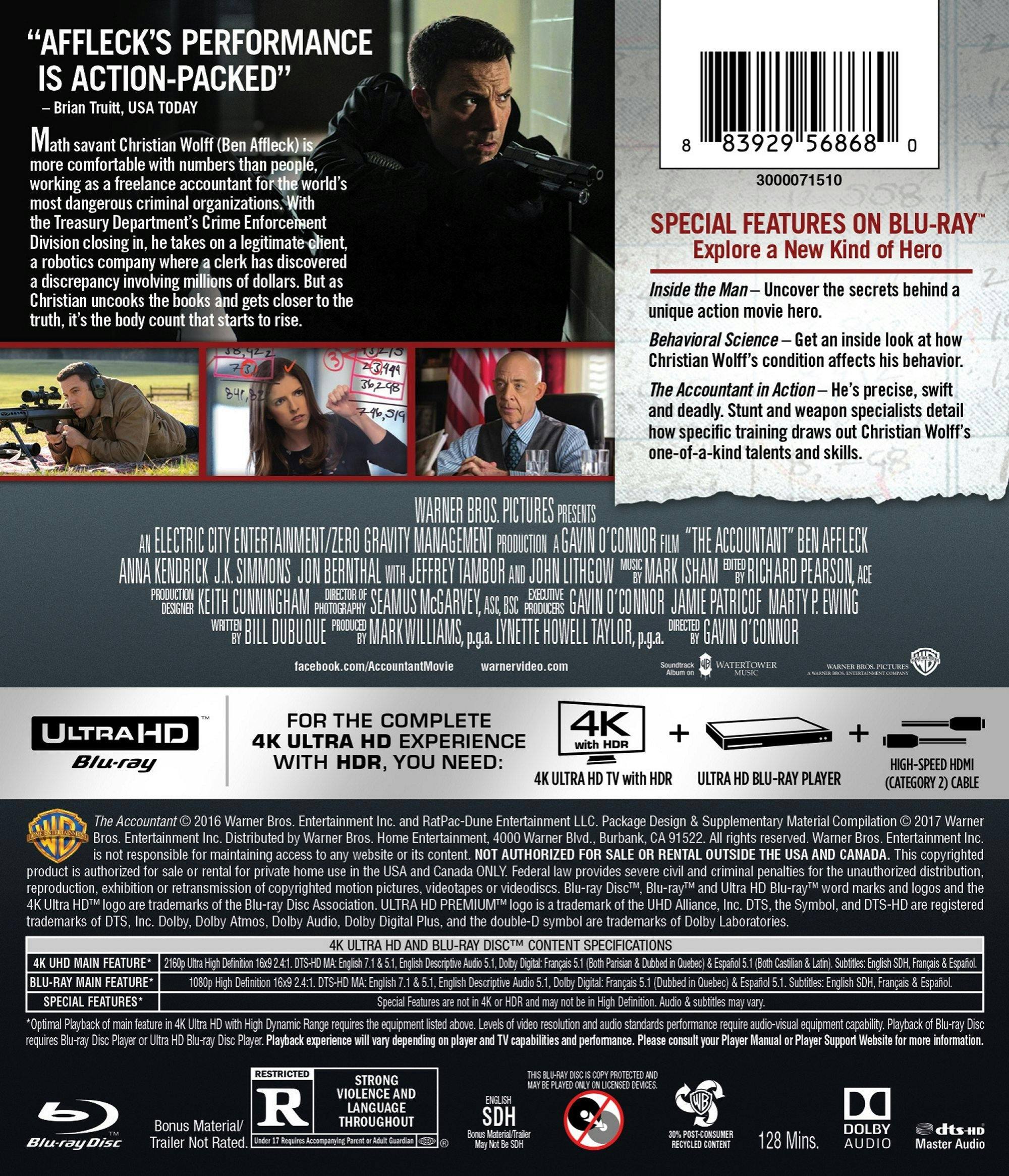 Back. The Accountant (4K Ultra HD + Blu-ray) [UHD].