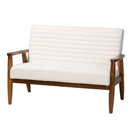 Baxton Studio - Stratton Mid-Century Modern Boucle Fabric and Walnut Finished Wood Loveseat - White/Walnut Brown