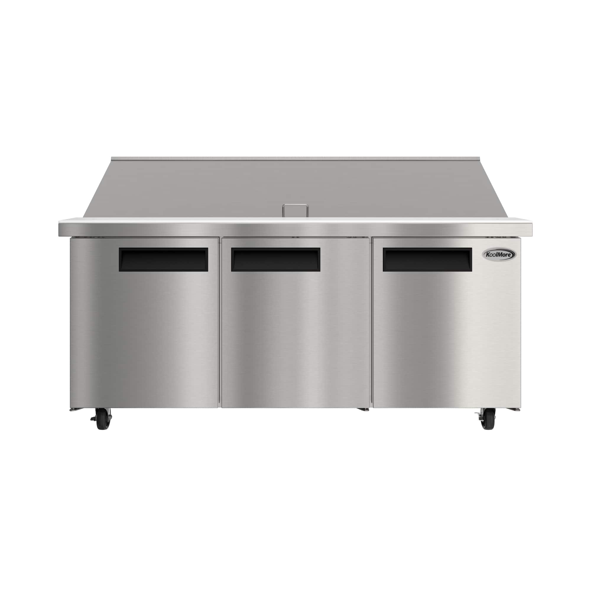 Koolmore - 70 in. Commercial 3-Door Refrigerated Mega Salad and Sandwich Prep Table, 30 Pan Capacity and 22 Cu. Ft. of Storage - Stainless Steel
