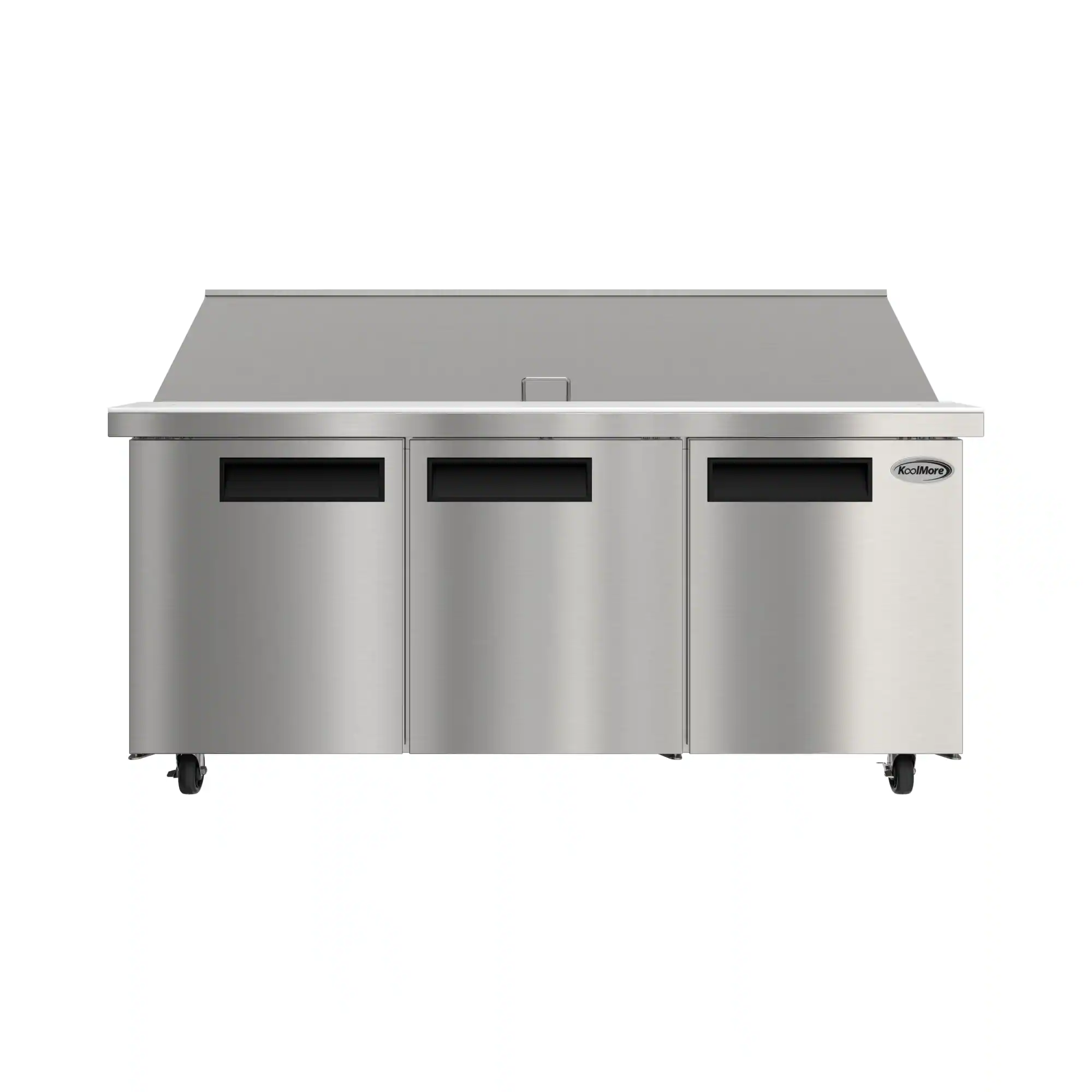 Front. Koolmore - 70 in. Commercial 3-Door Refrigerated Mega Salad and Sandwich Prep Table, 30 Pan Capacity and 22 Cu. Ft. of Storage - Stainless steel.