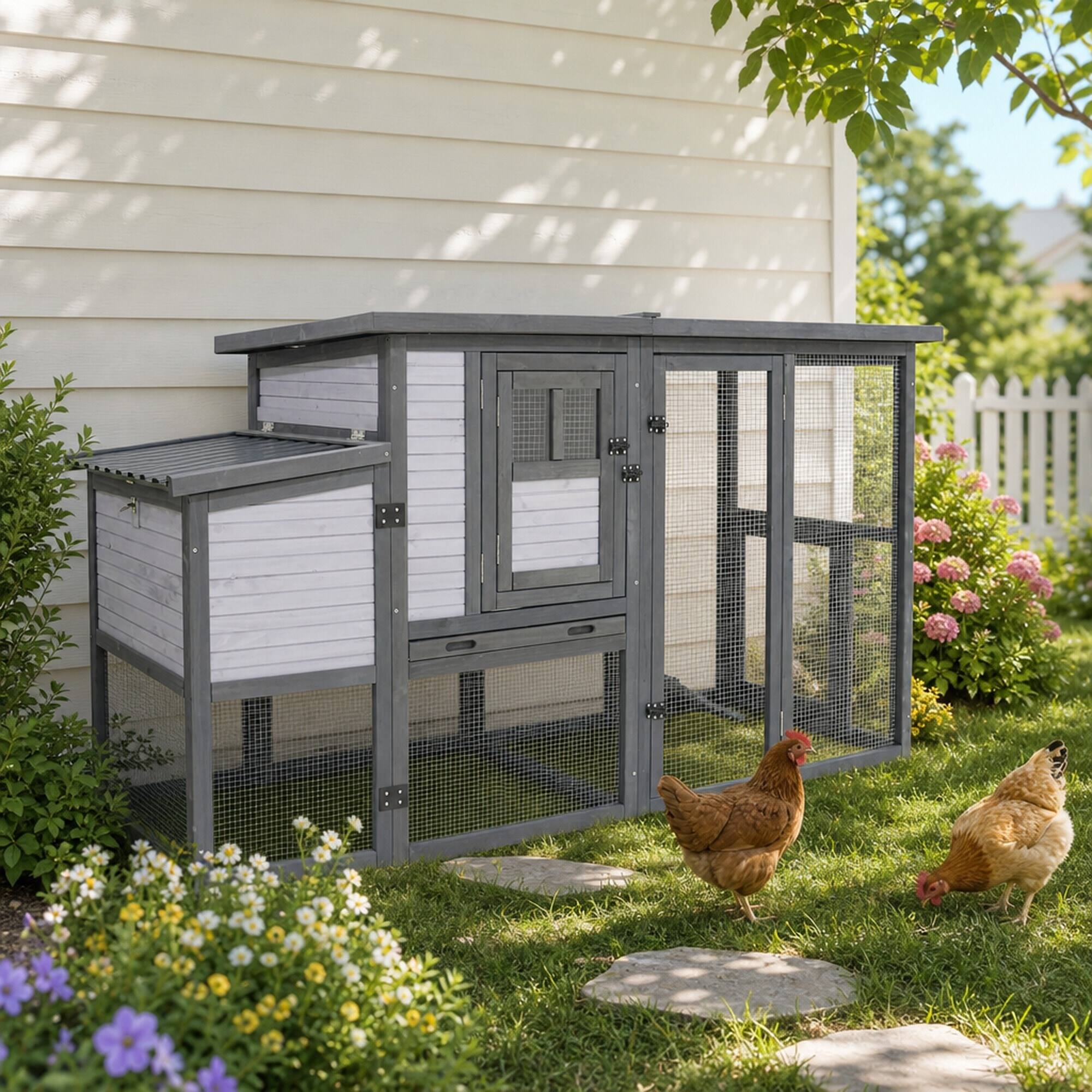 RYHNUYNE 79 in Wooden Chicken Coop, Outdoor Hen House for 5 8 Birds ...