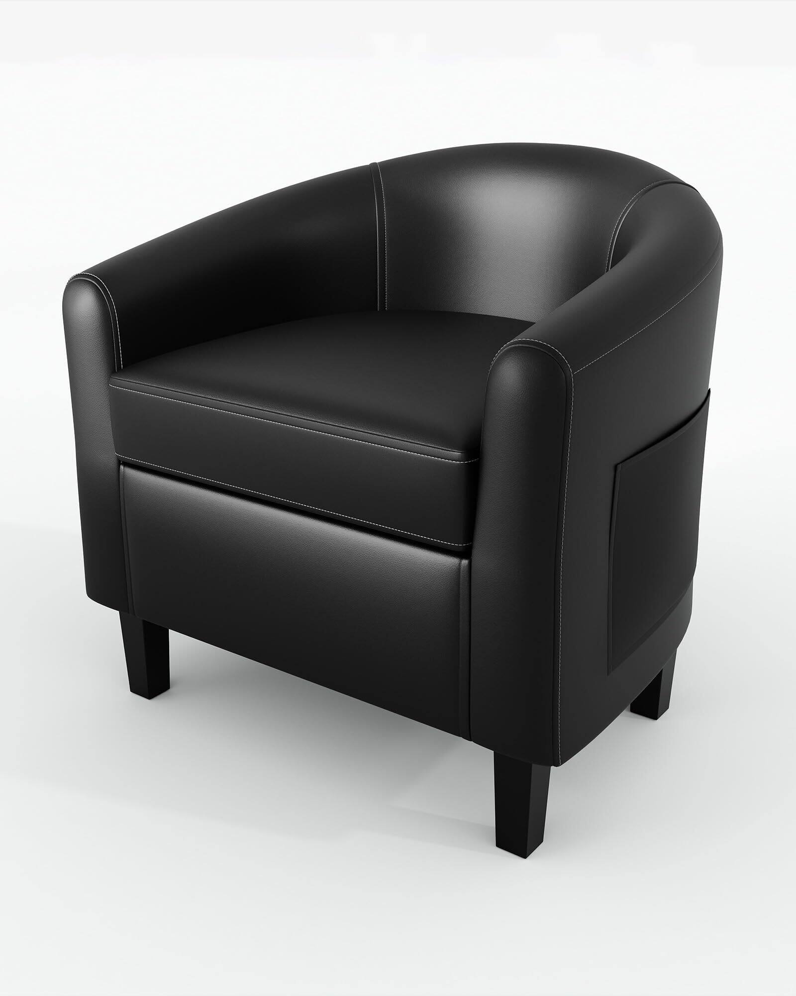 Front. Babevy - Accent Barrel Chairs Living Room Chairs Faux Leather Upholstered Club Armchairs with Soft Padded Seat - Black.