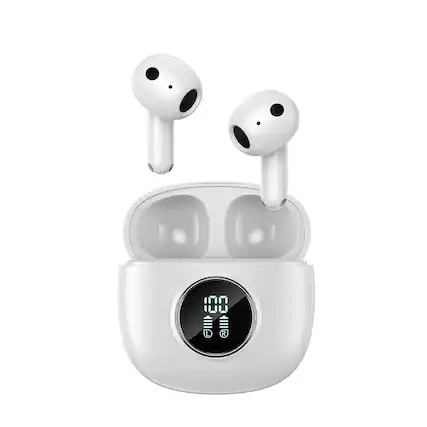 Front. PRIMEPLUS - TWS E40 Noise Cancelling Earbuds, Bluetooth 5.3 Wireless Headphones with 4-Mic Clear Call, 28H Playtime HiFi Bass - White.