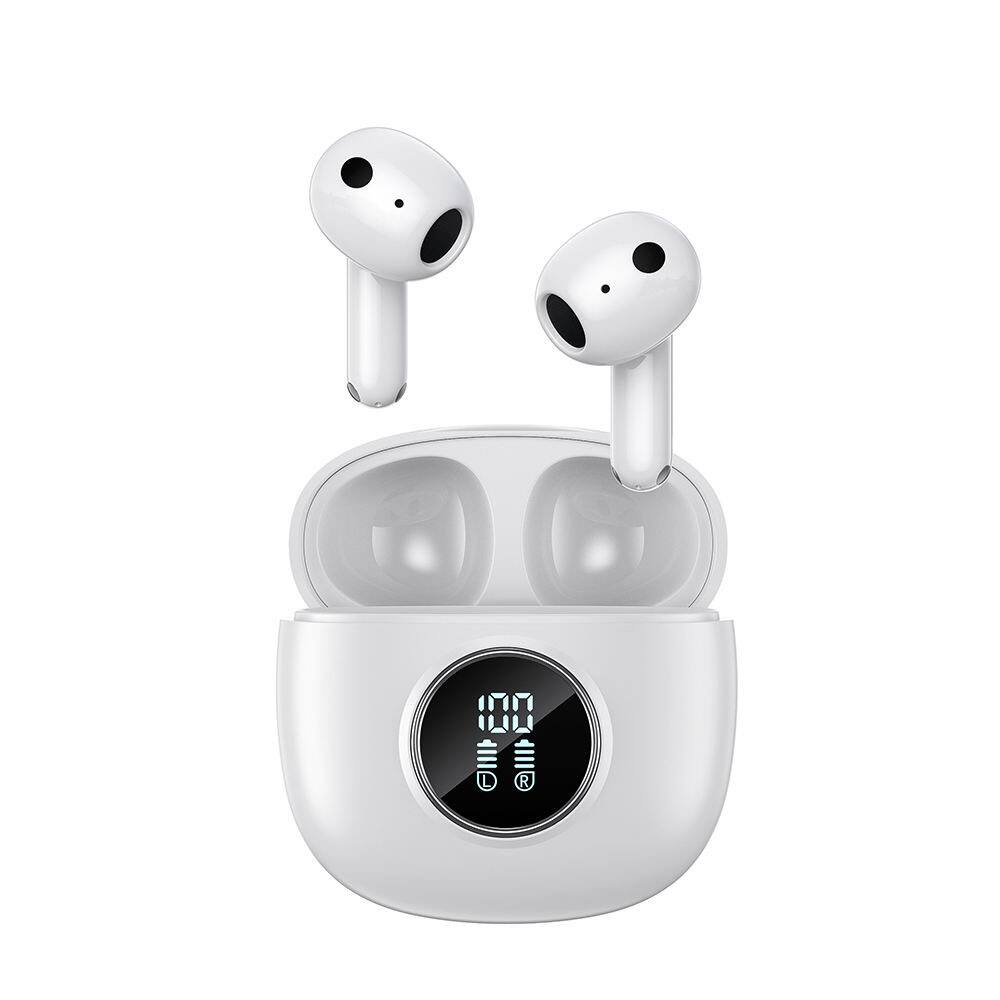 Front. PRIMEPLUS - TWS E40 Noise Cancelling Earbuds, Bluetooth 5.3 Wireless Headphones with 4-Mic Clear Call, 28H Playtime HiFi Bass - White.