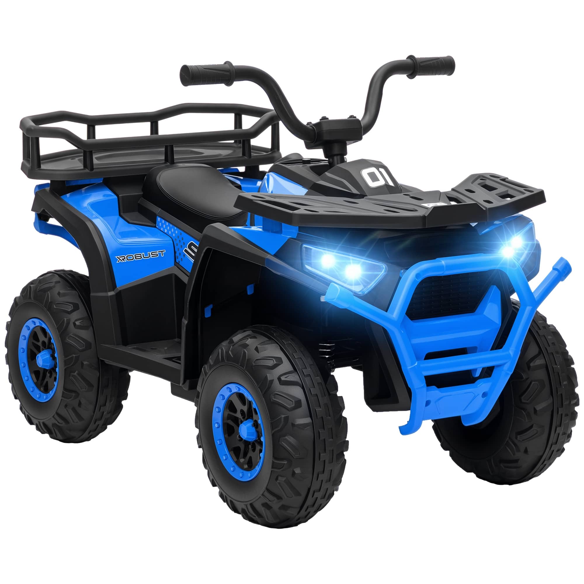 Front. Qaba - 12V Kids ATV, 4 Wheeler Quad, 3.7Mph Battery Powered w/4 Suspension Wheels, Storage Basket, LED Lights, Music USB.