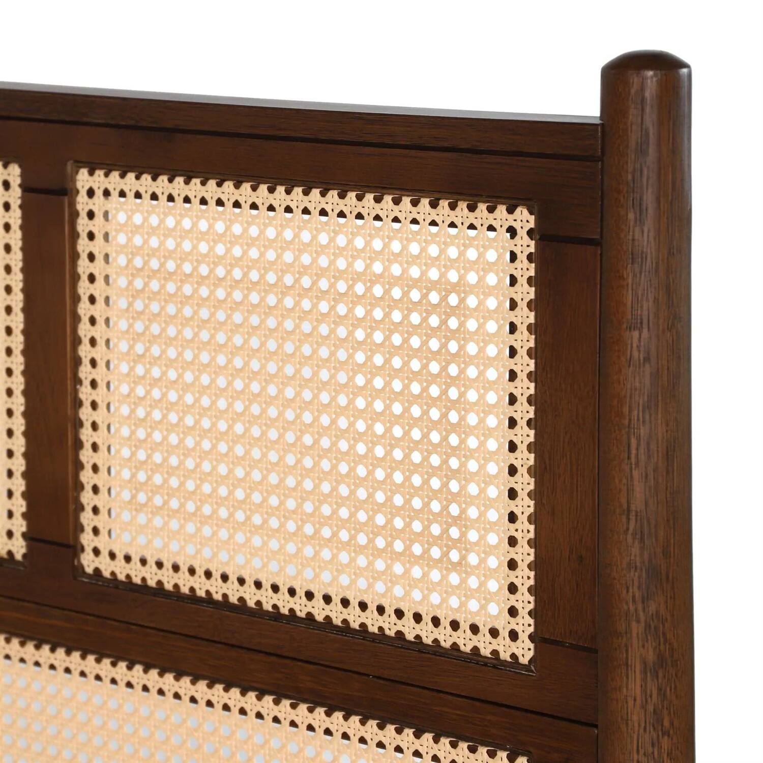 Back. Hivvago - Hivvago King Size Hardwood Platform Bed Frame with Cane Paneling Headboard - Walnut.