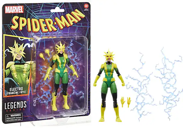 4+ VM 2 MARVEL - SPIDER-MAN ELECTRO (FRANCINE FRYE) LEGENDS 2 SERIES WARNING: CHOKING HAZARD-Small parts. Children under 3 years. Not for