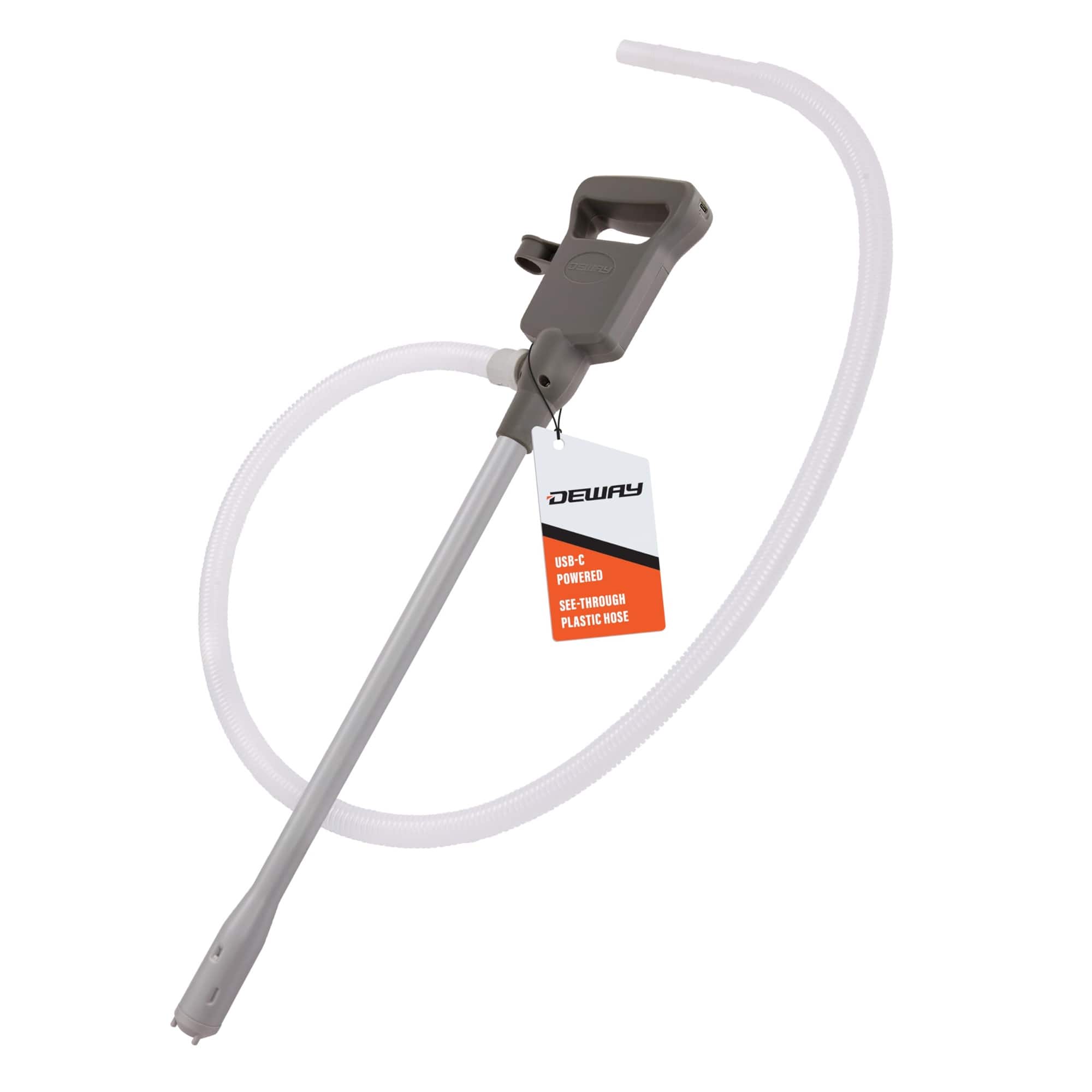 Deway - Automatic Fuel Transfer Pump with 51" Hose , 3.8 GPM & USB-C or AA Battery Powered - Grey