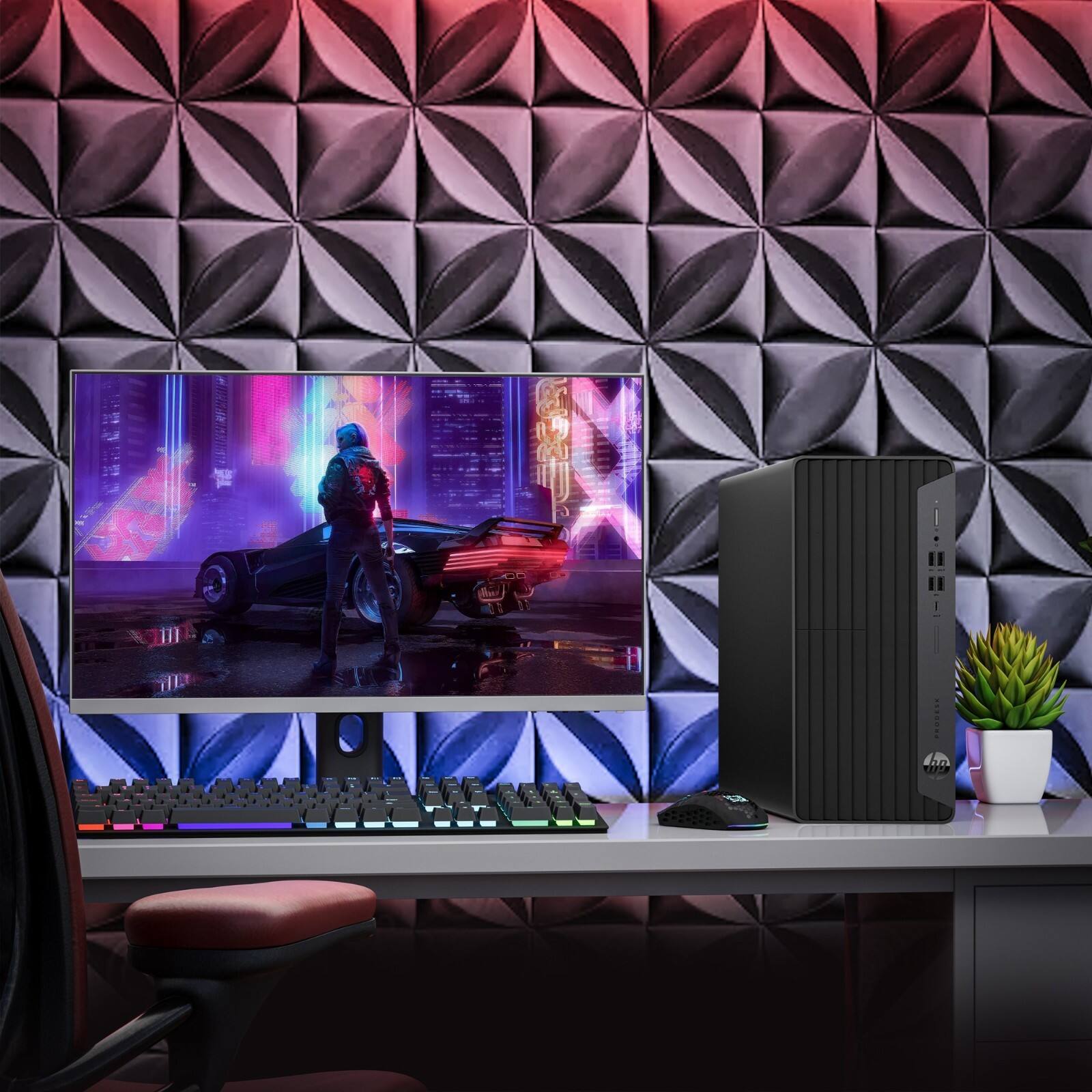 Alt View 2. HP - G6 Tower Gaming Desktop PC | Intel i5-10th | 8GB RAM | 256GB SSD | NVIDIA GT 1030 | 22" LED | RGB KB & M | WiFi | Win11 - Black.