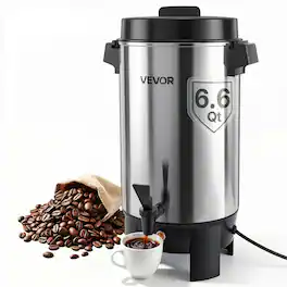 VEVOR - Commercial Coffee Urn, 40 Cup 203oz Hot Beverage Dispenser with Dripless Faucet, 1090W Quick-Brewing Coffee Maker - Silver;Black