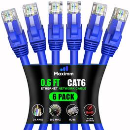 Maximm - Cat 6 Ethernet Cable 0.6 ft (6-Pack) - UTP, 10Gbps, 550MHz