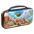 Mario Kart World is a popular video game franchise that features a variety of characters and vehicles. The image shows a black and red lunch box with a Mario Kart World design, which includes a variety of characters and vehicles from the game. The characters and vehicles are displayed in a visually appealing manner, making the lunch box a fun and unique accessory for fans of the Mario Kart World franchise.