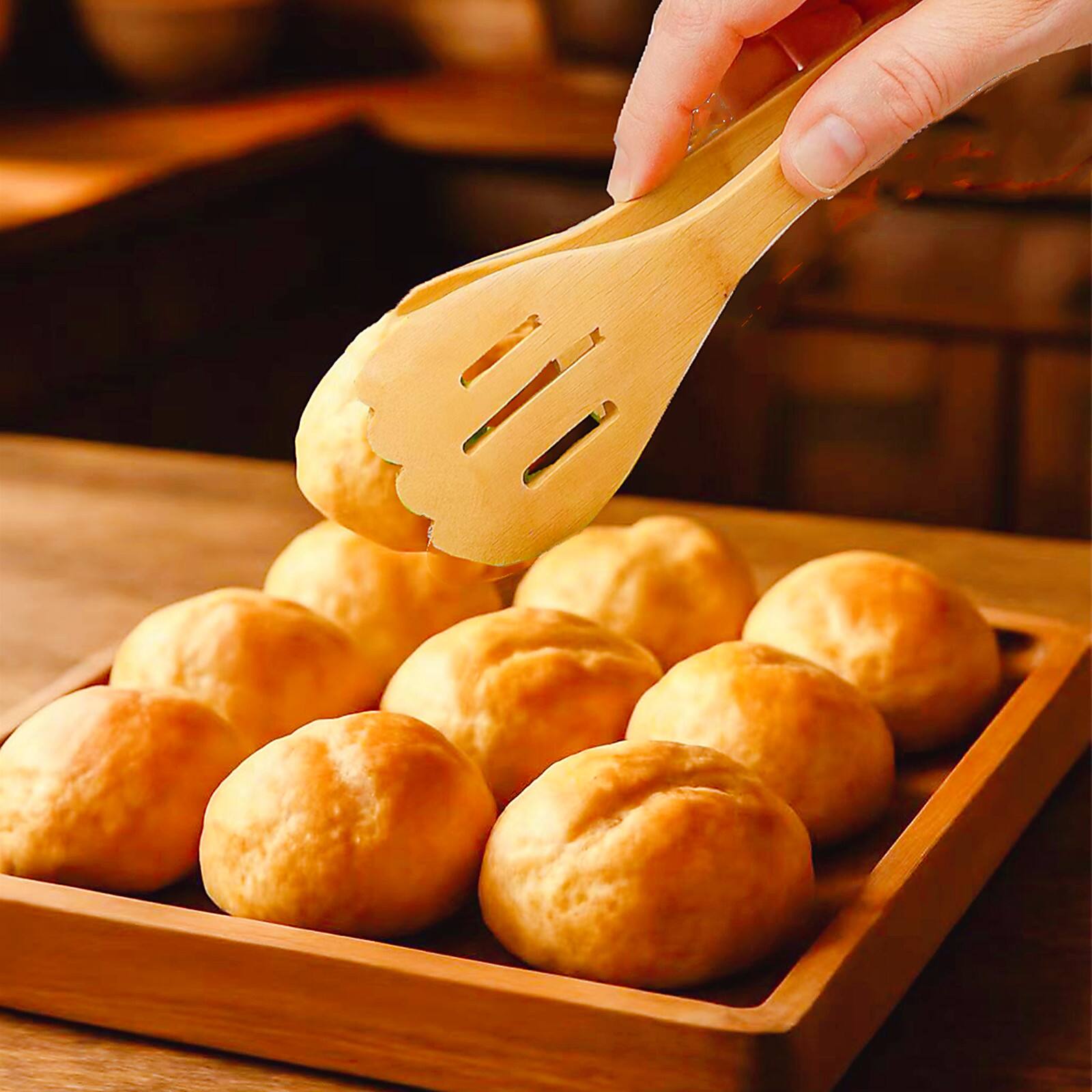 Alt View 7. Giantpower - 12 inch Natural Bamboo Kitchen Cooking & Serving Tongs 2 pack for BBQ, Grilling, Salad & Pasta.