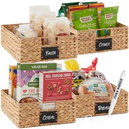 Best Choice Products - Set of 4 16x12in Woven Water Hyacinth Pantry Baskets w/ Chalkboard Label, Chalk Marker - Natural