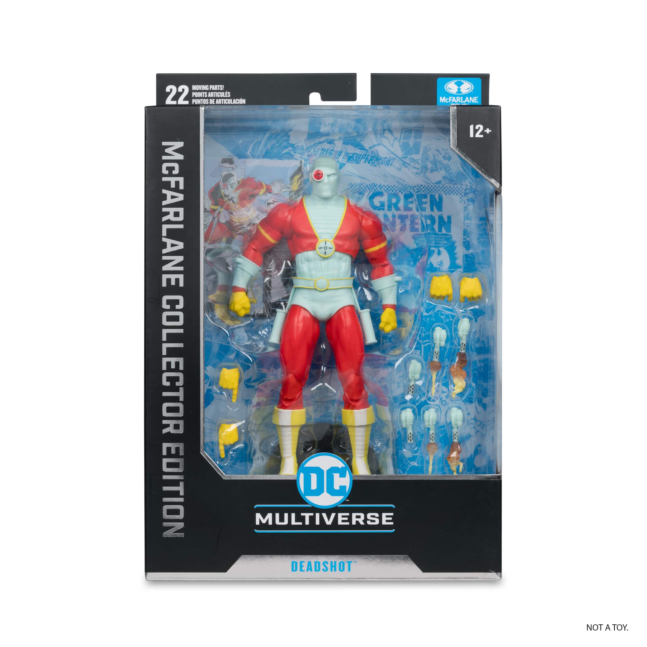 The text on the image reads: "McFarlane Collector Edition DC Multiverse Deadshot 12+ Figure Set. Not a toy."