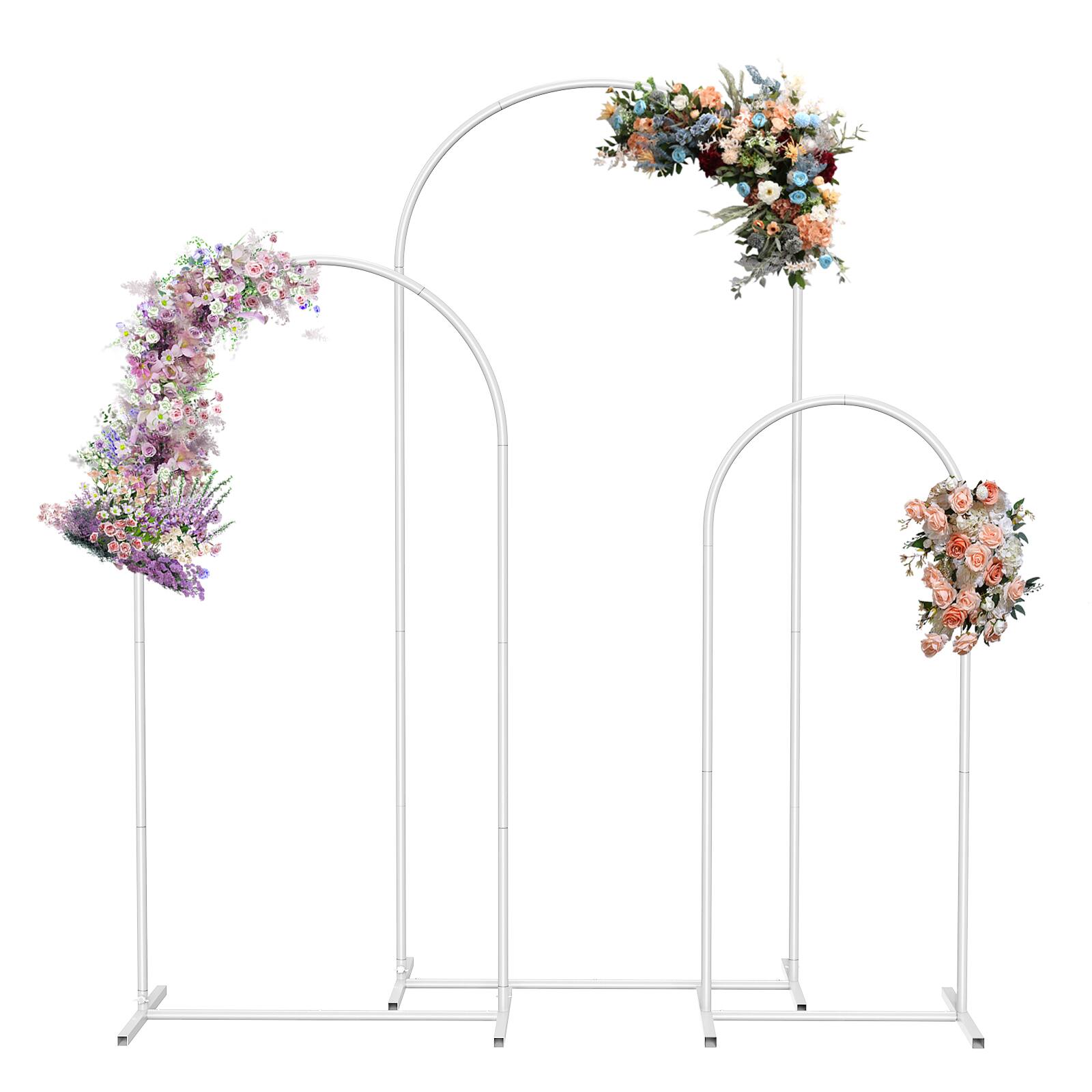 Alt View 1. Oumilen - Set of 3 White Metal Arched Wedding Backdrop Stands (6FT+5FT+4FT) - White.