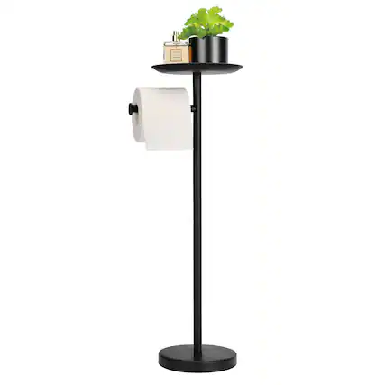 Front. Dazzed Corner - Toilet Paper Holder Stand with Shelf on Top, Black TP Roll Holder Floor Standing - Black.