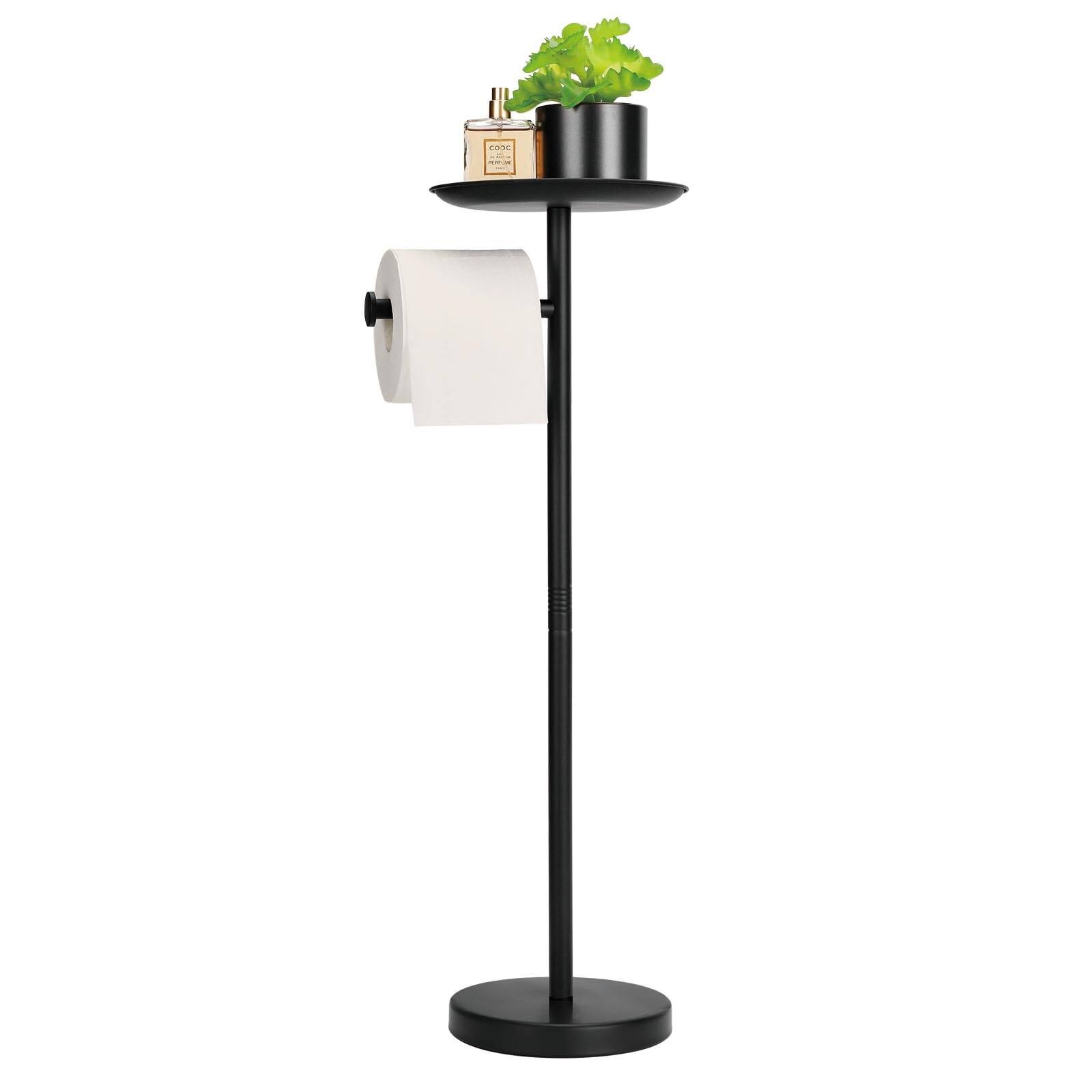 Front. Dazzed Corner - Toilet Paper Holder Stand with Shelf on Top, Black TP Roll Holder Floor Standing - Black.