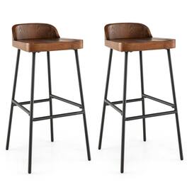 Gymax - Set of 2 Industrial 29'' Bar Stool Bar Height Saddle Seat Kitchen Stool Low Back - Rustic Brown, Black