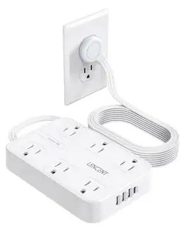 LENCENT - 6FT Ultra-Thin Extension Cord Surge Protector Power Strip Flat Plug with 6 AC Outlets + 3 USB A + 1 USB C - White