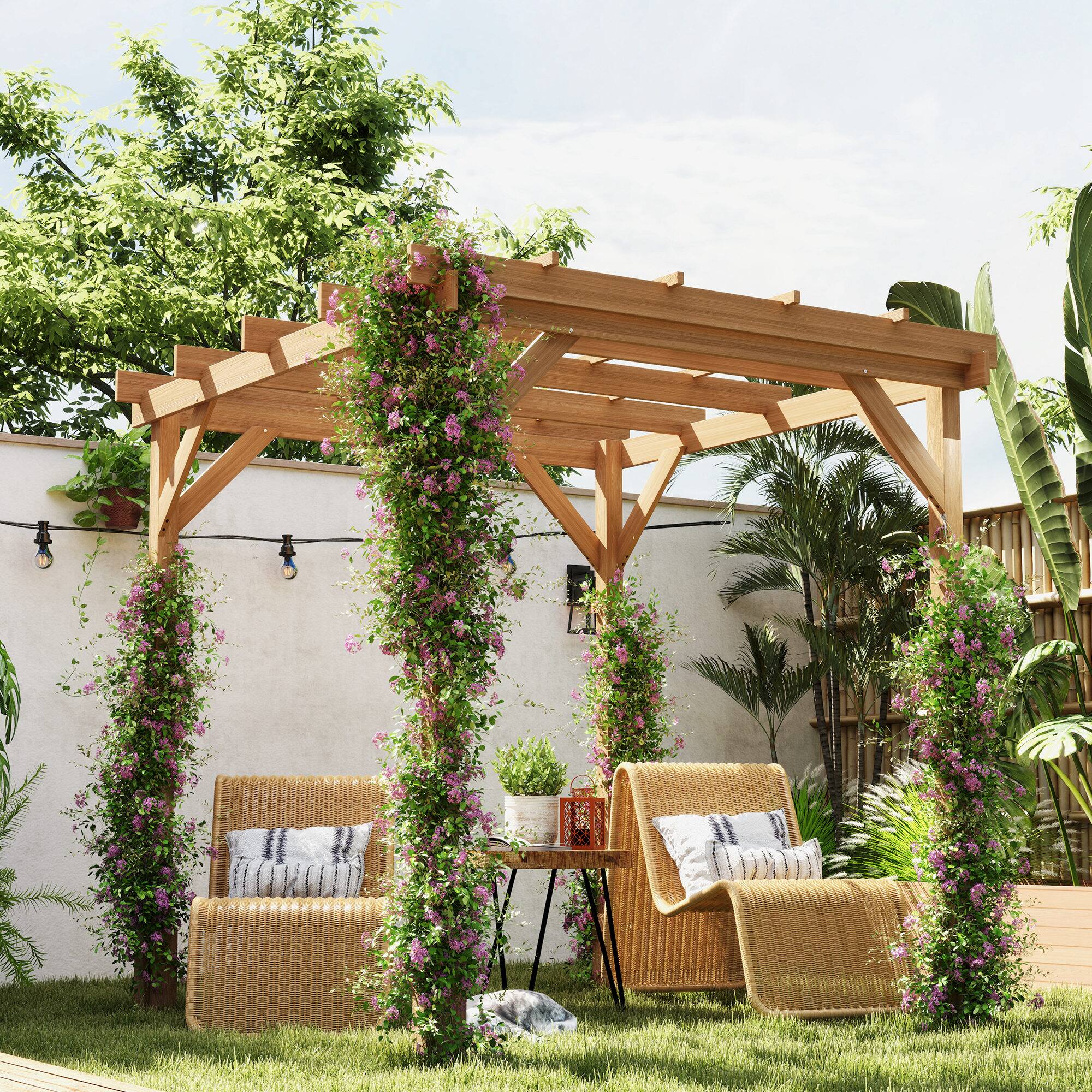 Alt View 1. Outsunny - x 6.6' Wood Pergola, Outdoor Gazebo Grape Trellis with Stable Structure for Climbing Plant Support - Brown.