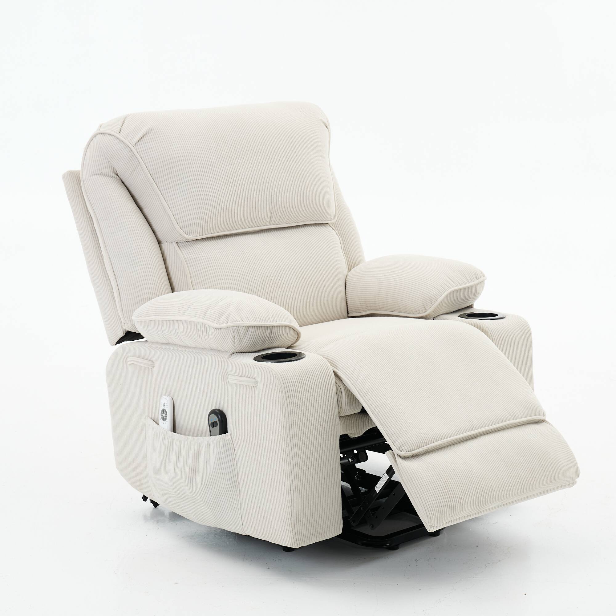Left. GOODSILO - Remote-Controlled Power Lift Recliner Chair with Heating and Massage for Elderly and Seniors - Ivory.