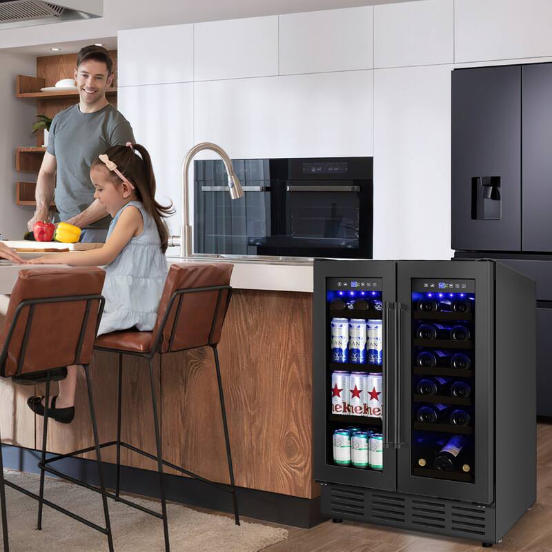 Alt View 1. HOOURE - 23.5 in. Dual Zone 18-Wine Bottles and 68-Cans Beverage and Wine Cooler with Safety Locks and Keys - Black.