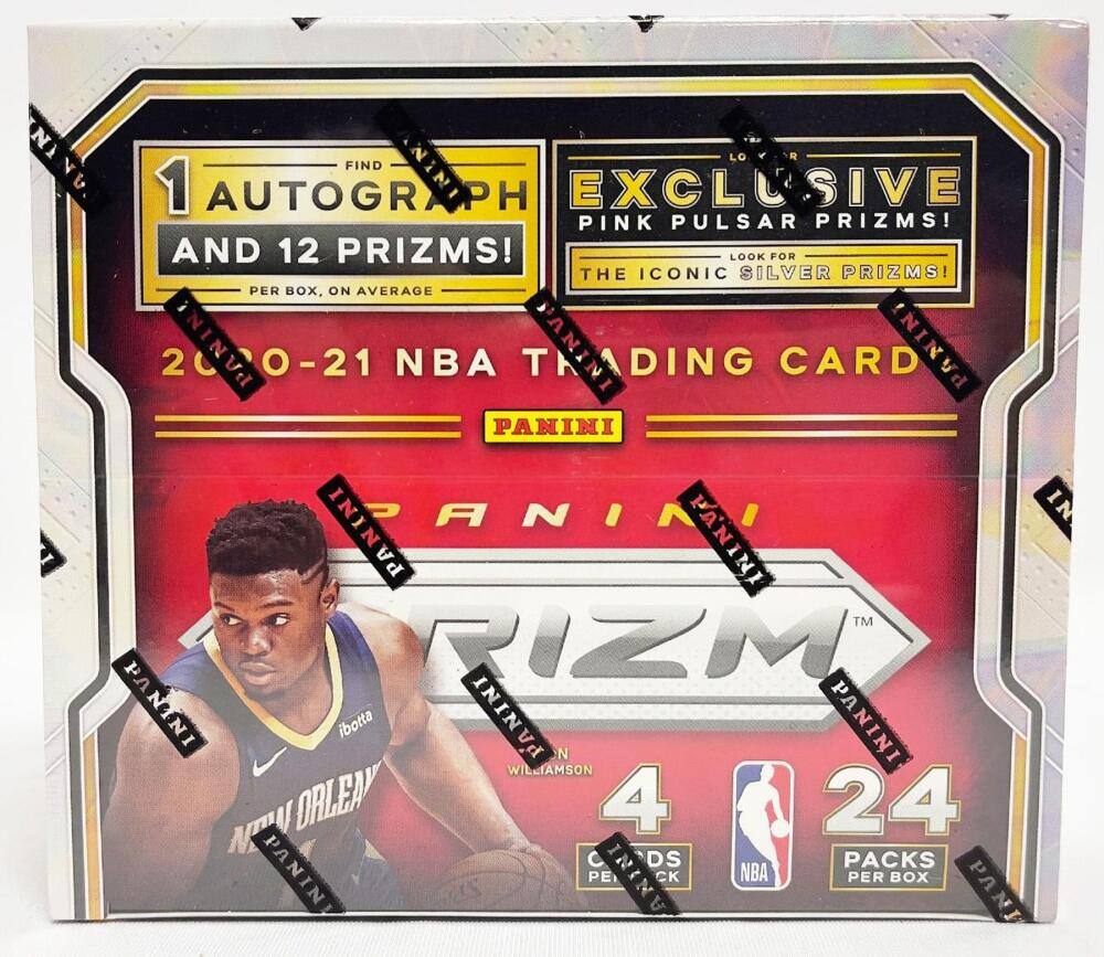 Find 1 Autograph and 12 Prisms! Per Box, on average. Exclusive Pink Pulsar Prisms! Look for the iconic Silver Prisms! 2020-21 NBA Trading Card Panini RIZM. 4 Packs per Box.