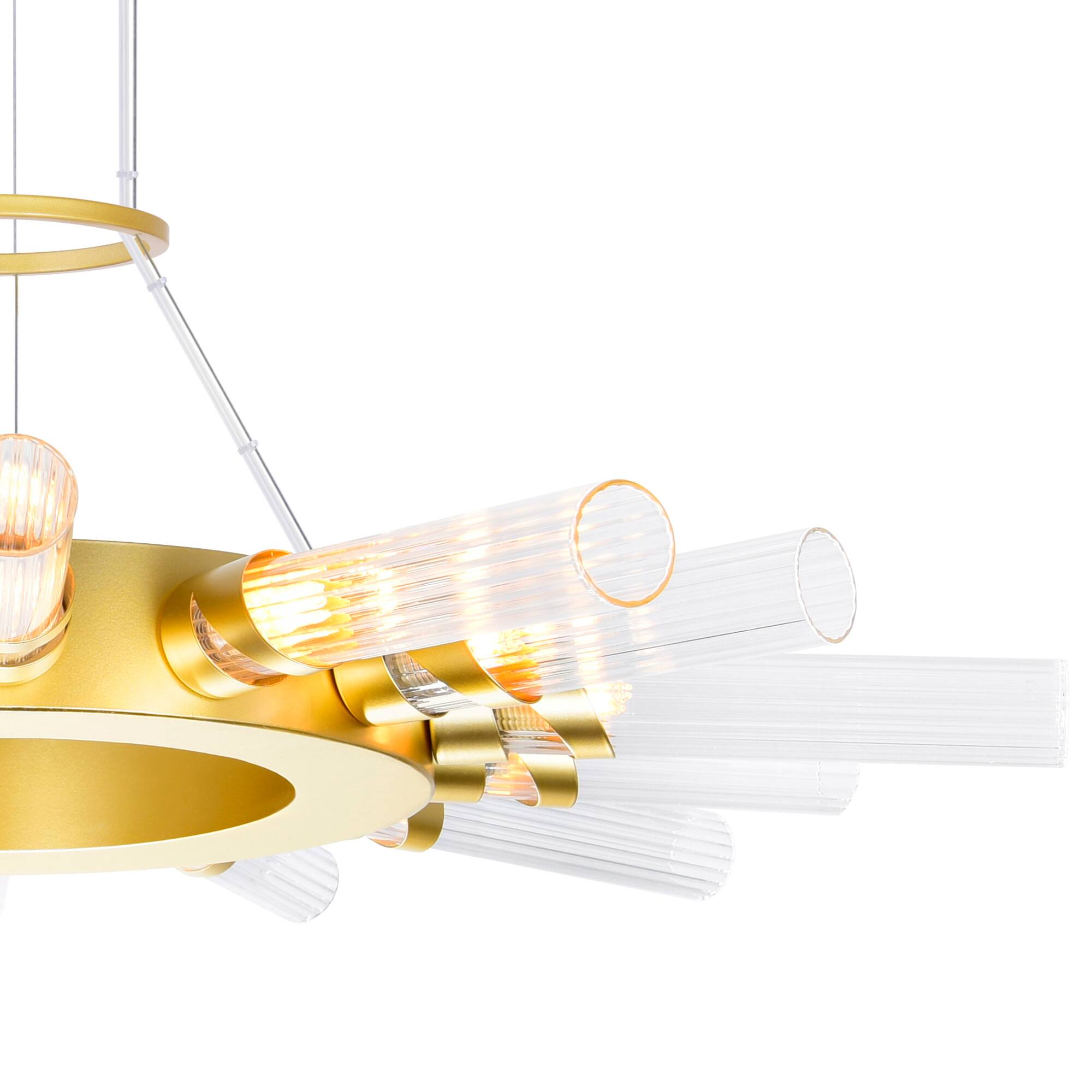 Left. CWI Lighting - Collar 14 Light Chandelier With Satin Gold Finish - Satin Gold.