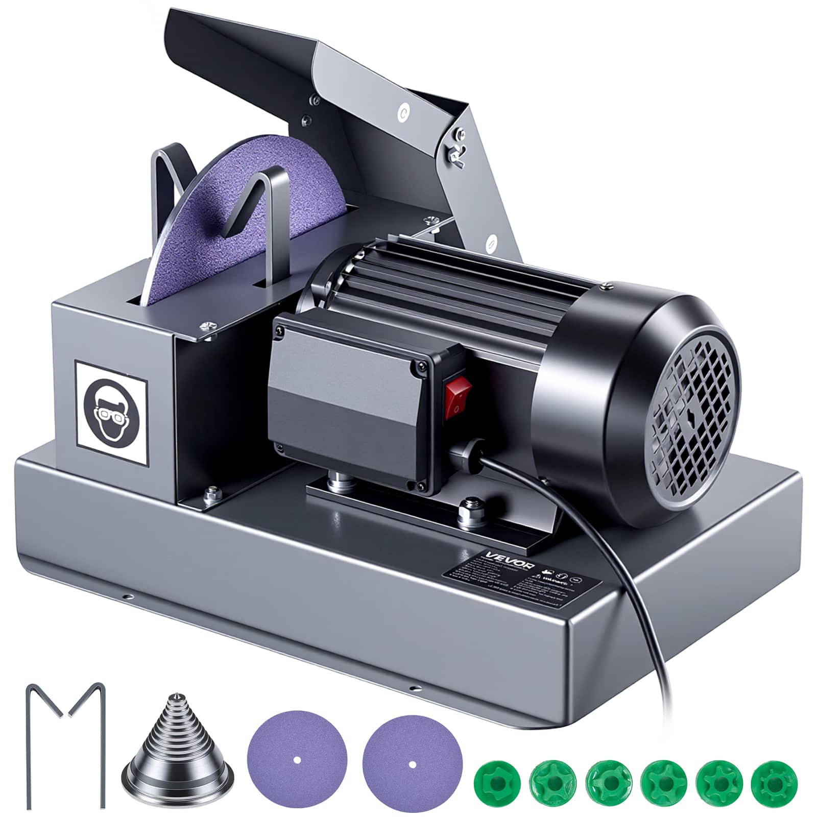 VEVOR - Lawn Mower Blade Sharpener, 1HP Lawnmower Blades Grinder with 9" Ceramic Grinding Wheel, Grit Collector & Balancer - Gray