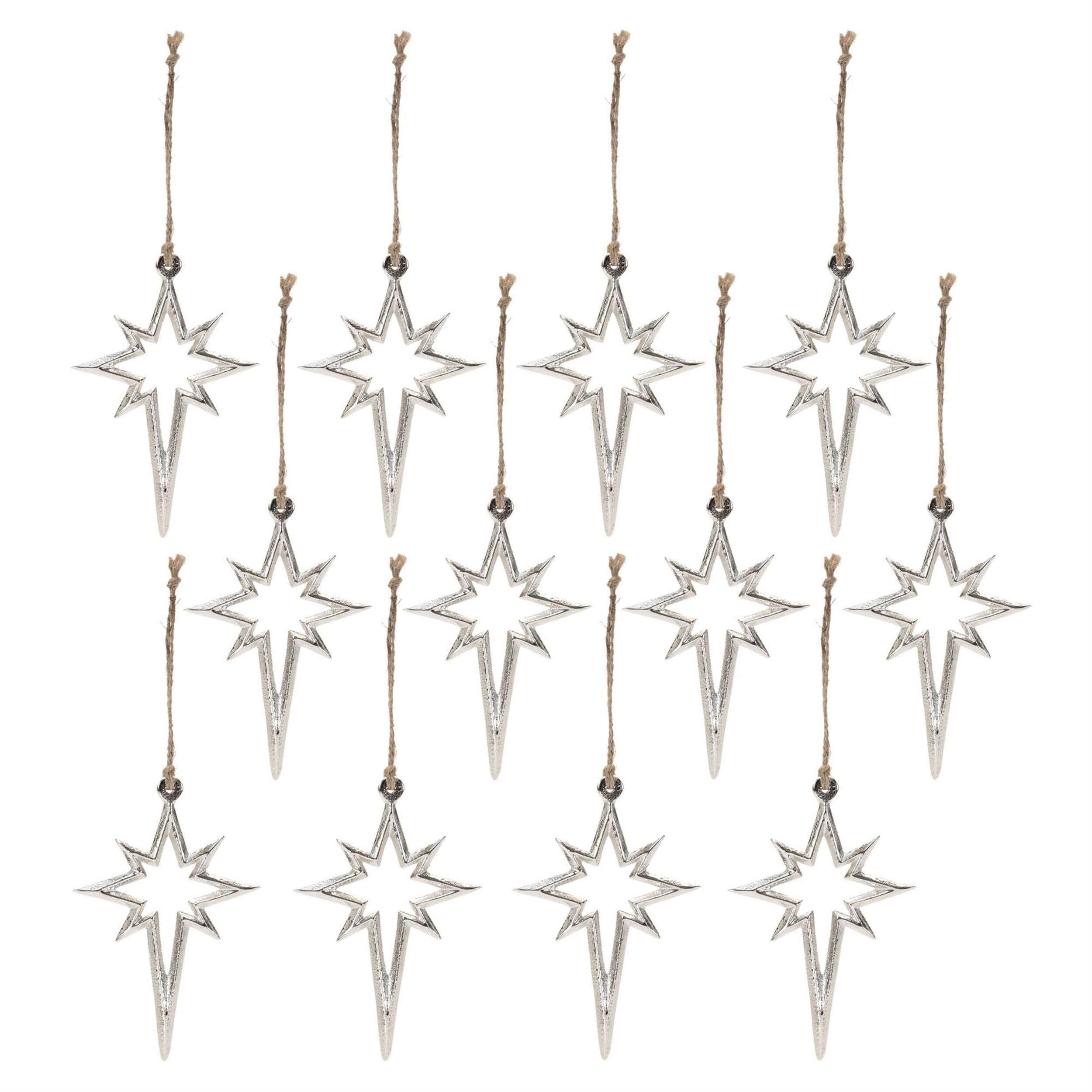 Left. BreeBe - Metal Star Ornament (Set of 12) - Gray.