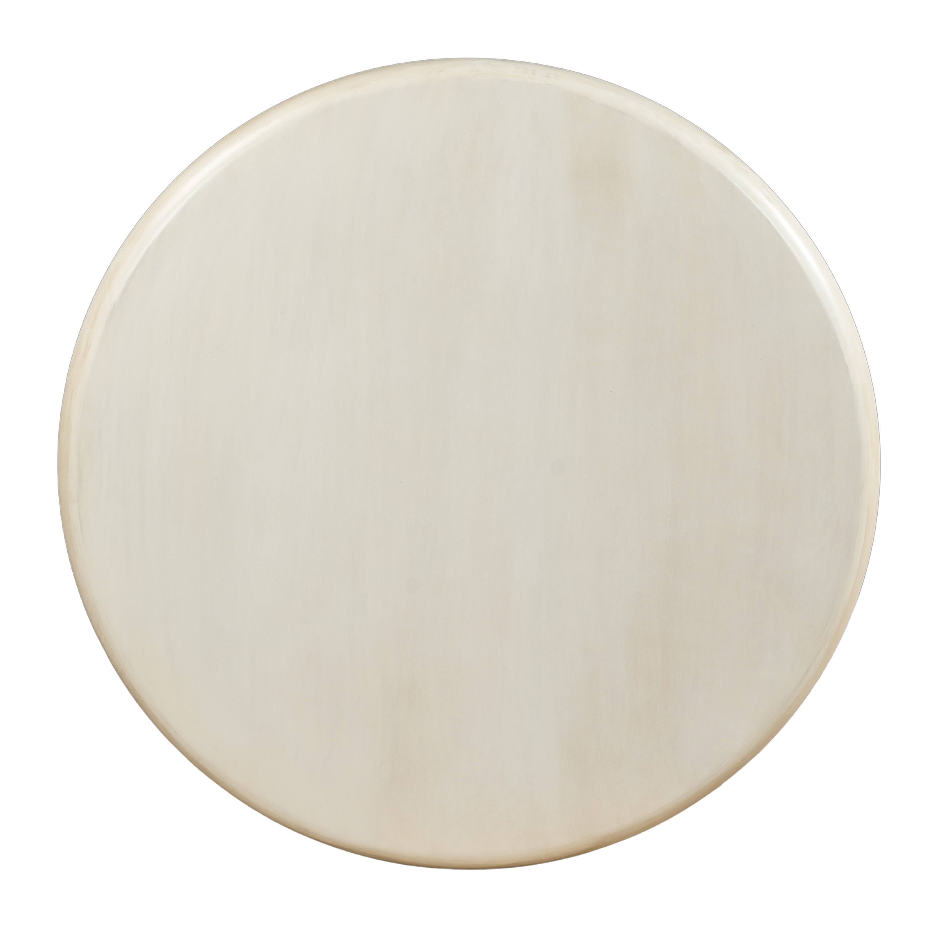 Left. Manhattan Lane - 44 Inch Round Coffee Table, Stacked Beaded Legs - Antique White.