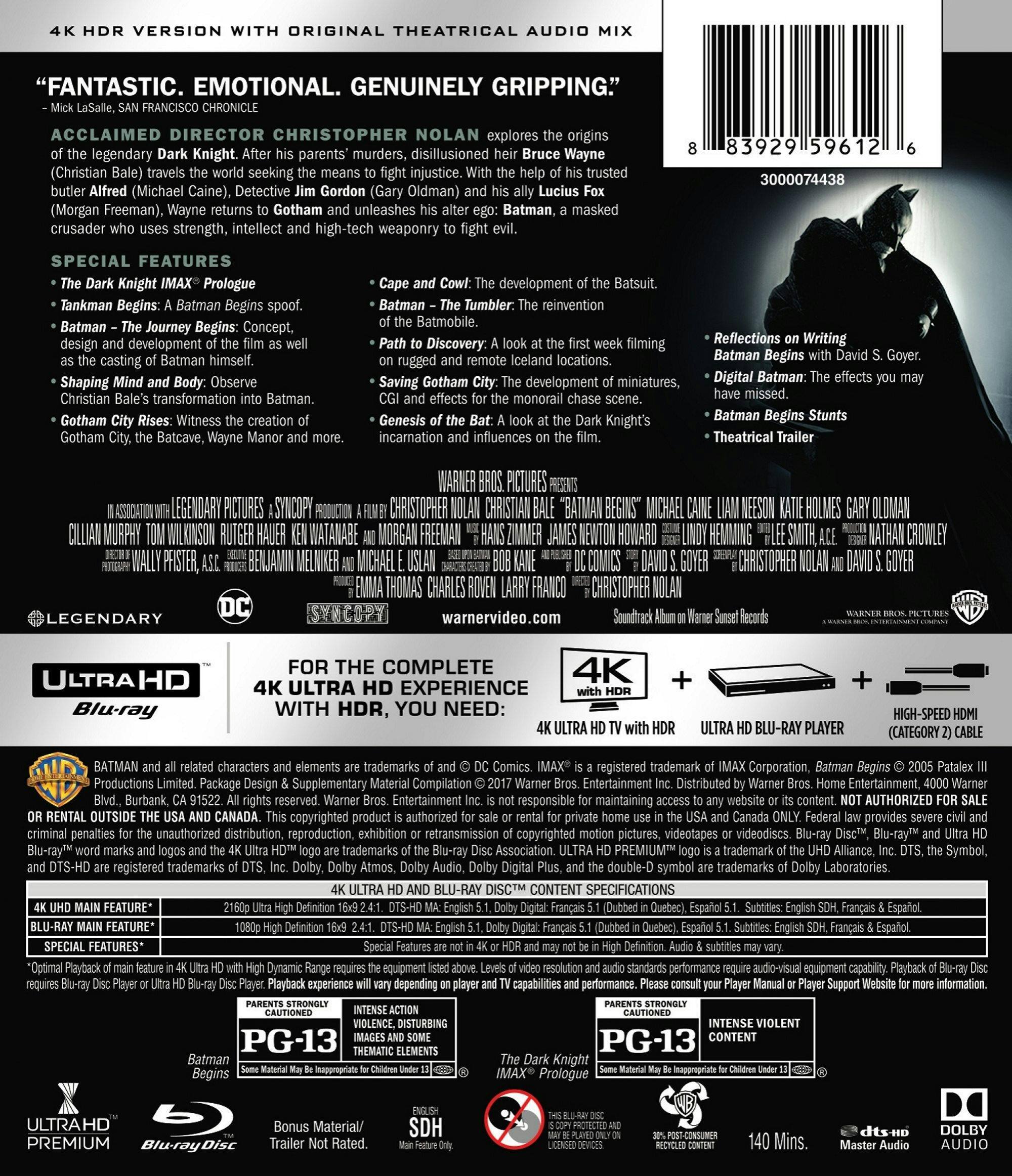 Back. Batman Begins   - 4K Blu-Ray.