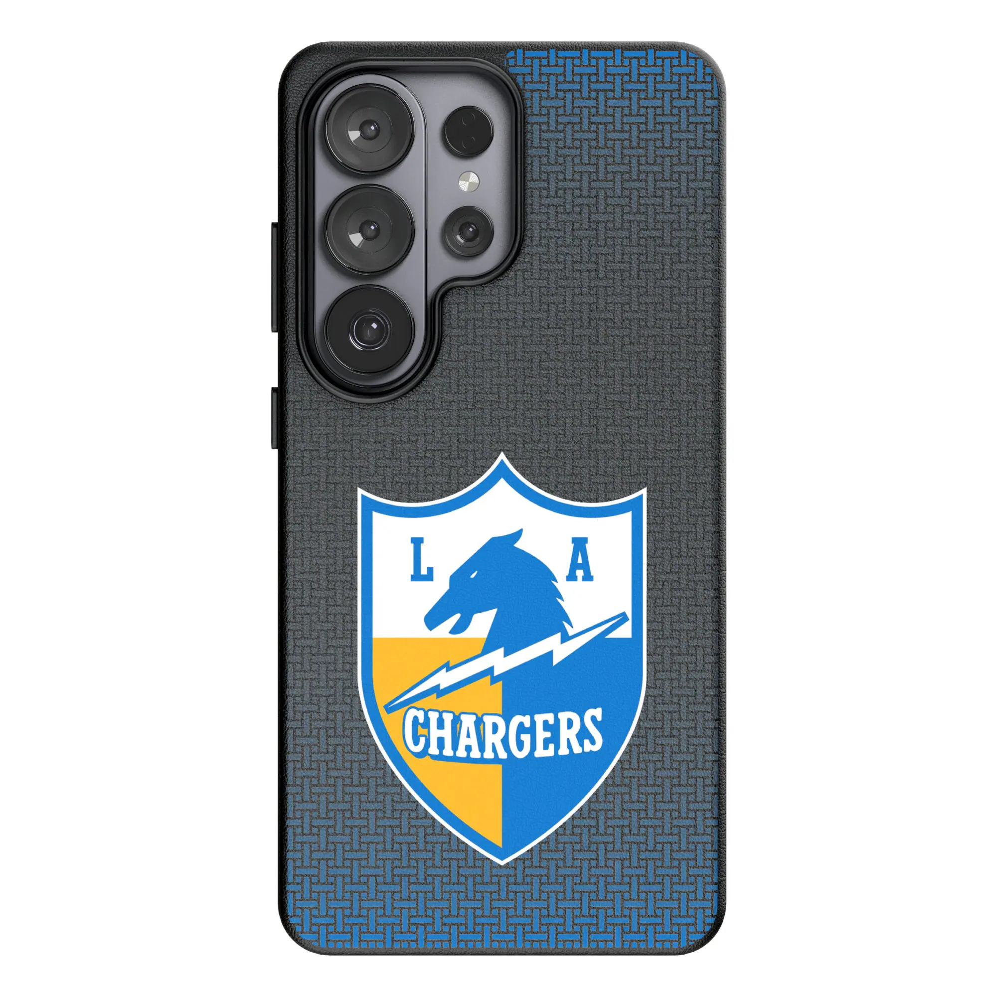 Front. Keyscaper - Los Angeles Chargers Historic Collection 1961-1973 Galaxy Magnetic Bump Case - S24 - Black.