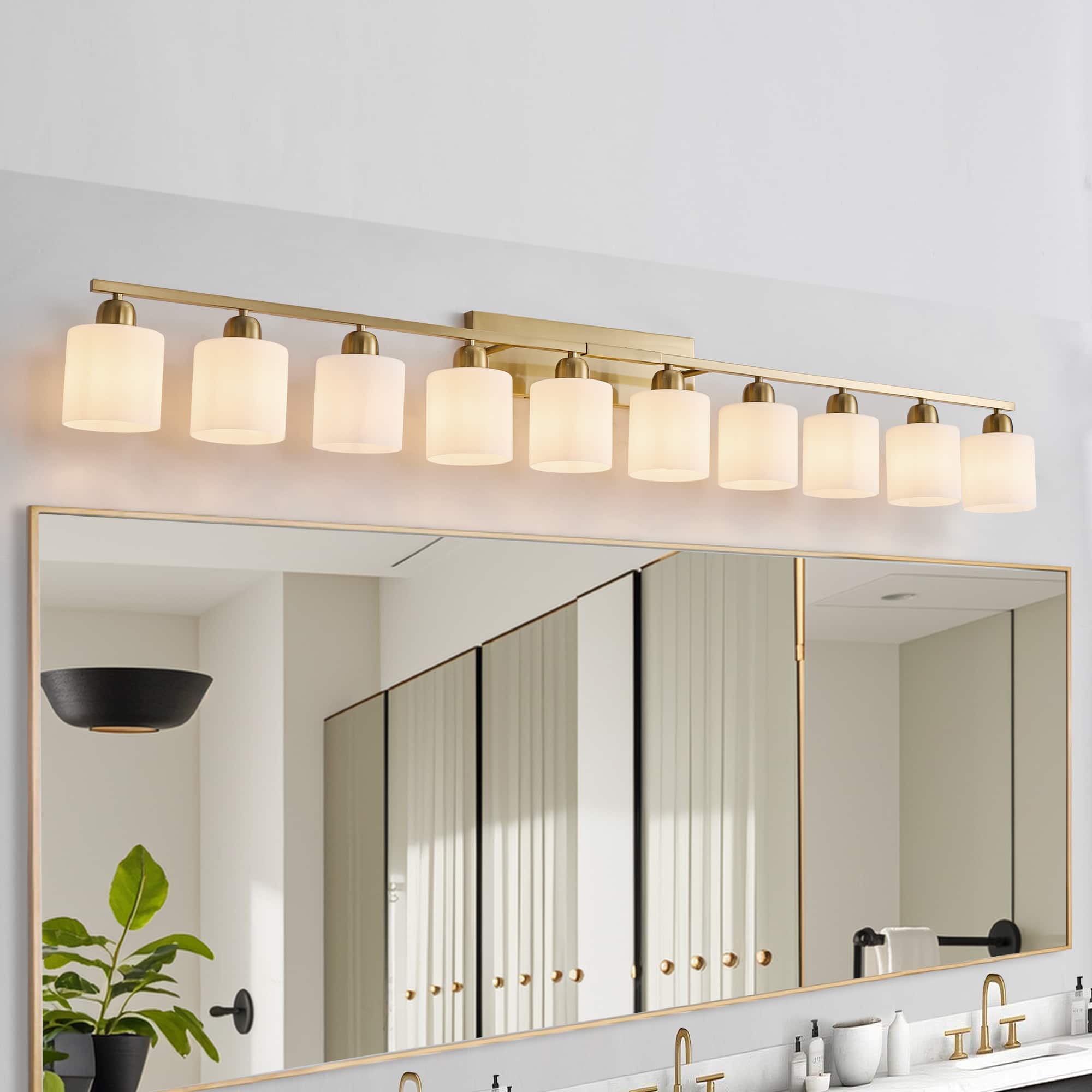 HOMLUX - 64.96 in. 10 Lights Gold LED Vanity Light Bar with Crystal Shade