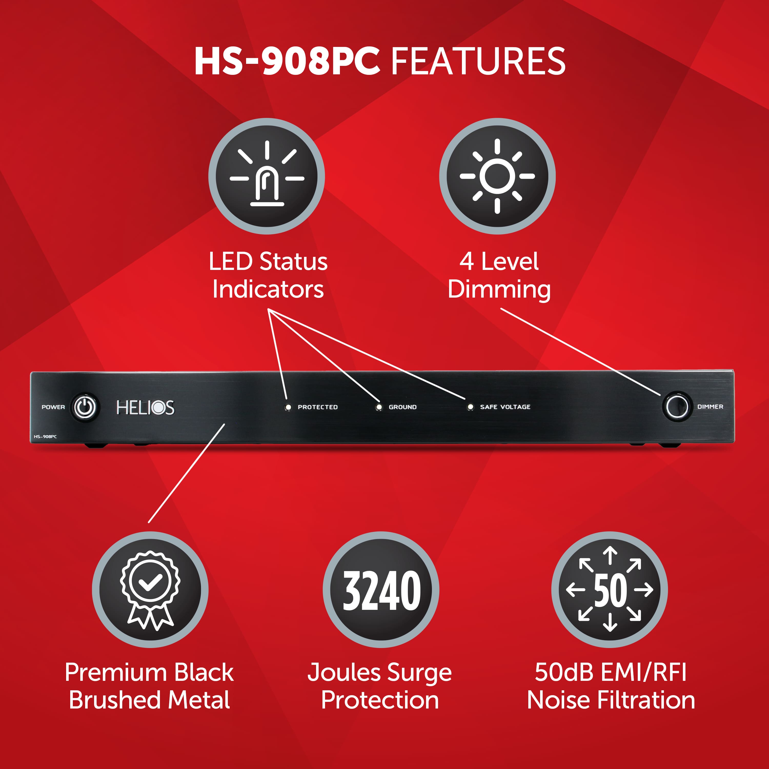 Ethereal HELIOS 8Outlet 3240 Joules Surge Protector Black Brushed