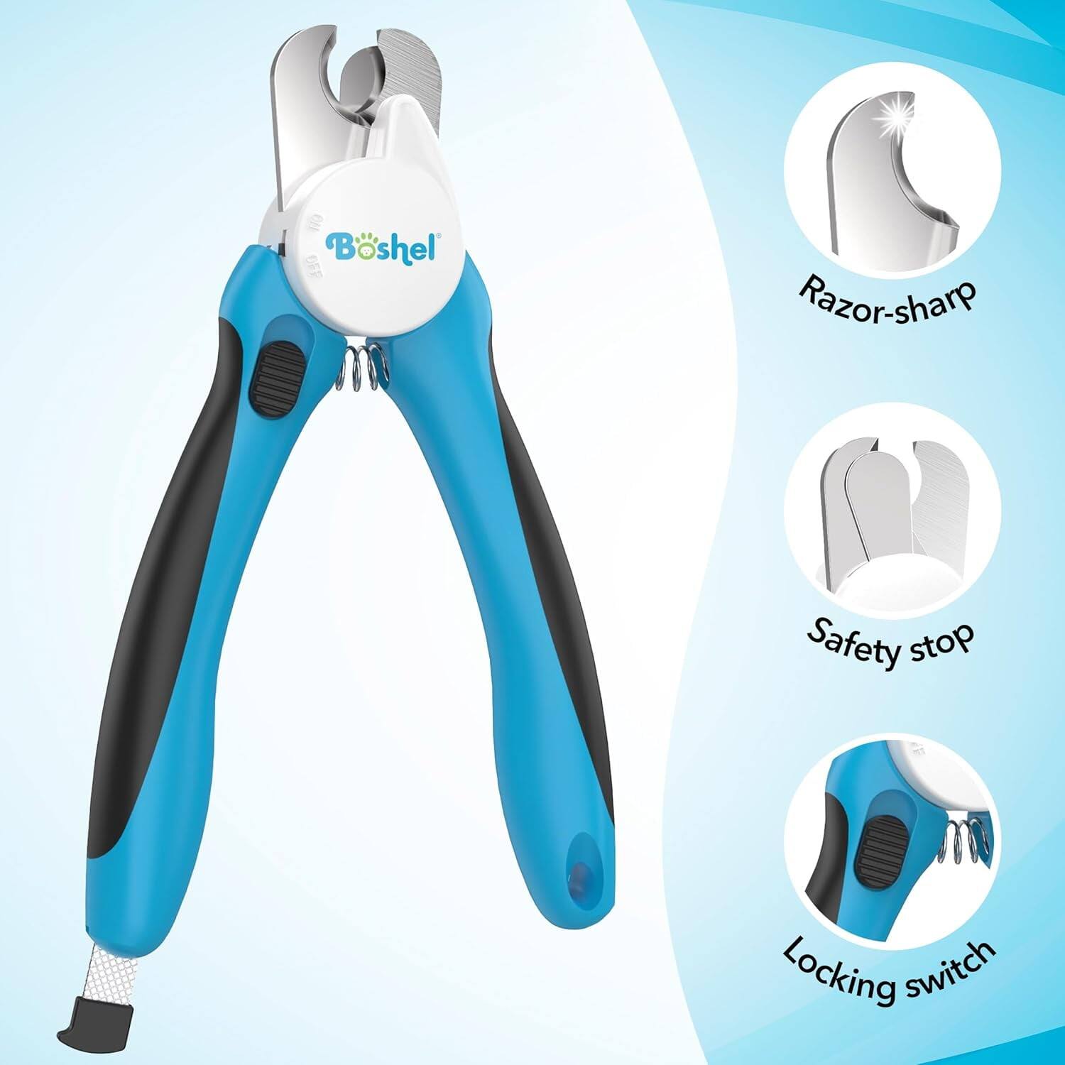 Boshel  
Razor-sharp  
Safety stop  
Locking switch
