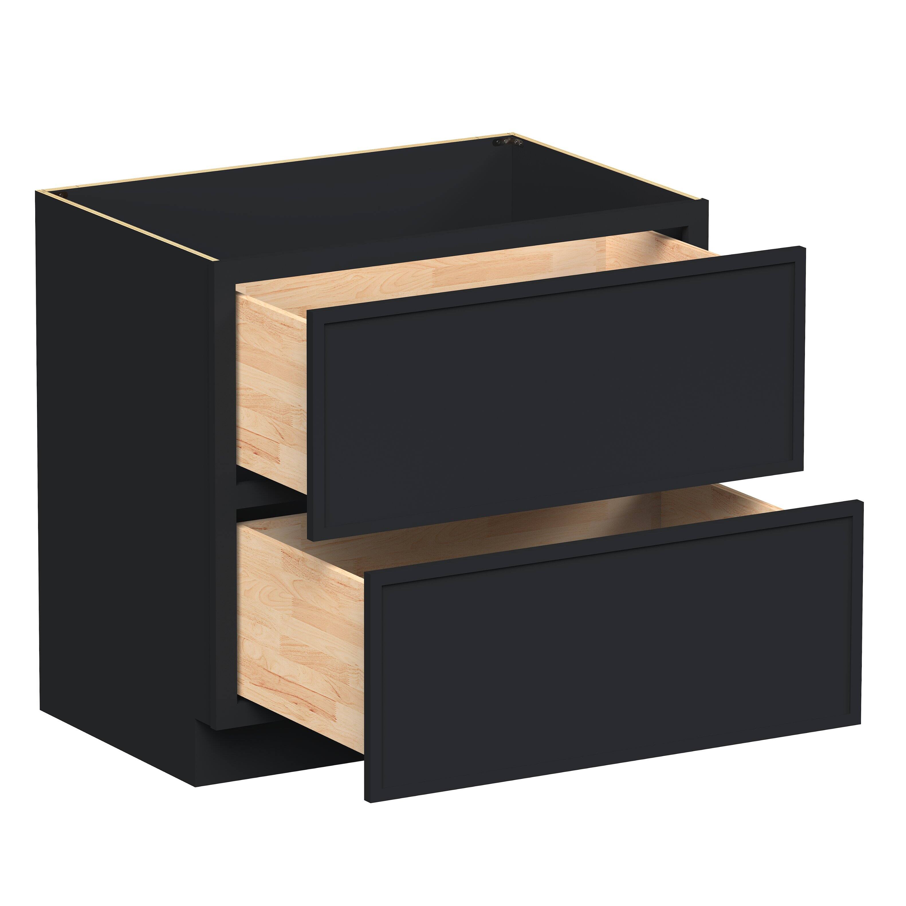 Angle. Boyel Living - 36-in W x 34.5-in H x 24-in D Shaker RTA Kitchen 2-Drawer Base Cabinet with Soft-Close Drawers - Black.