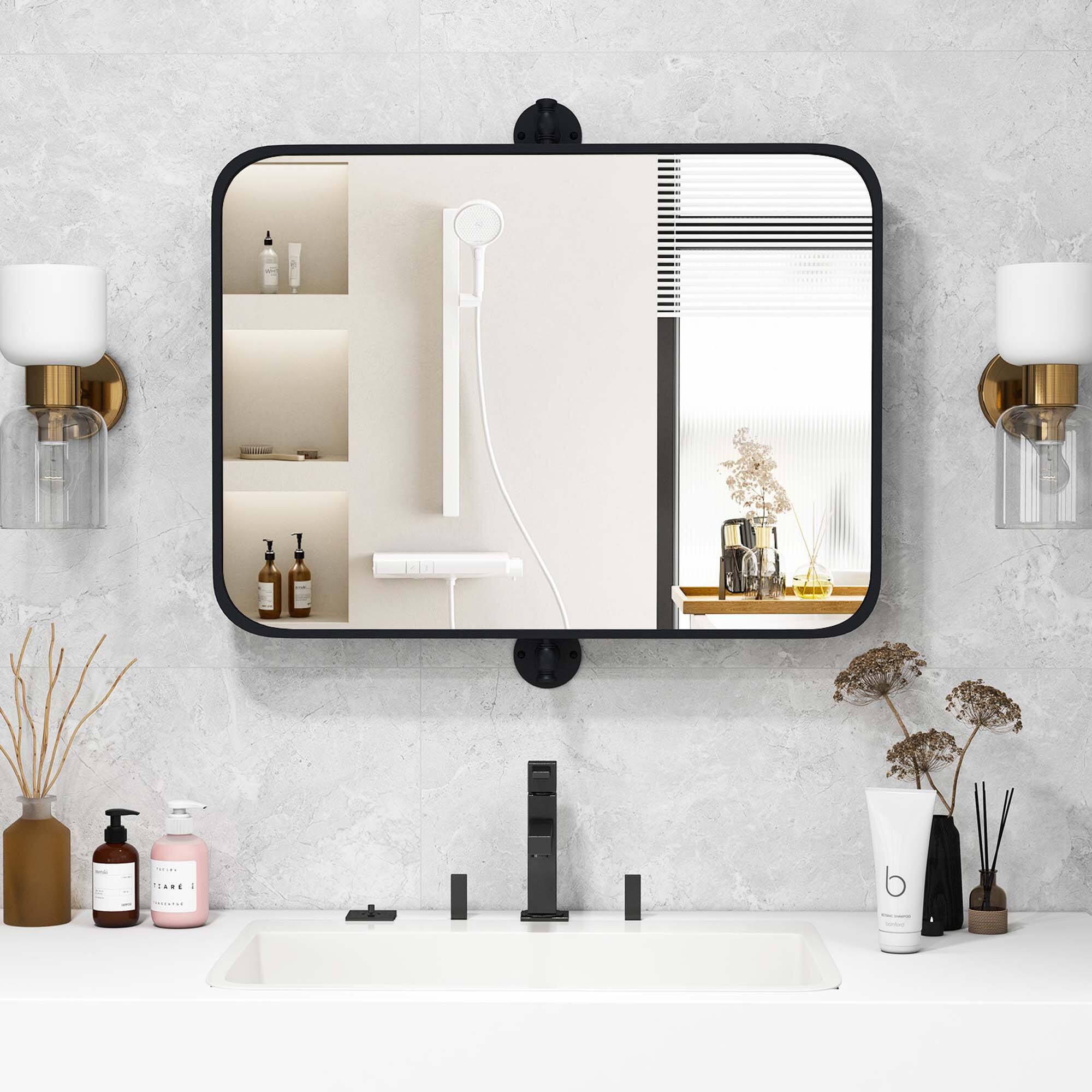 Alt View 1. Costway - Costway 30 x 22 Inch Metal Framed Pivot Rectangle Wall-Mounted Mirror - Black.