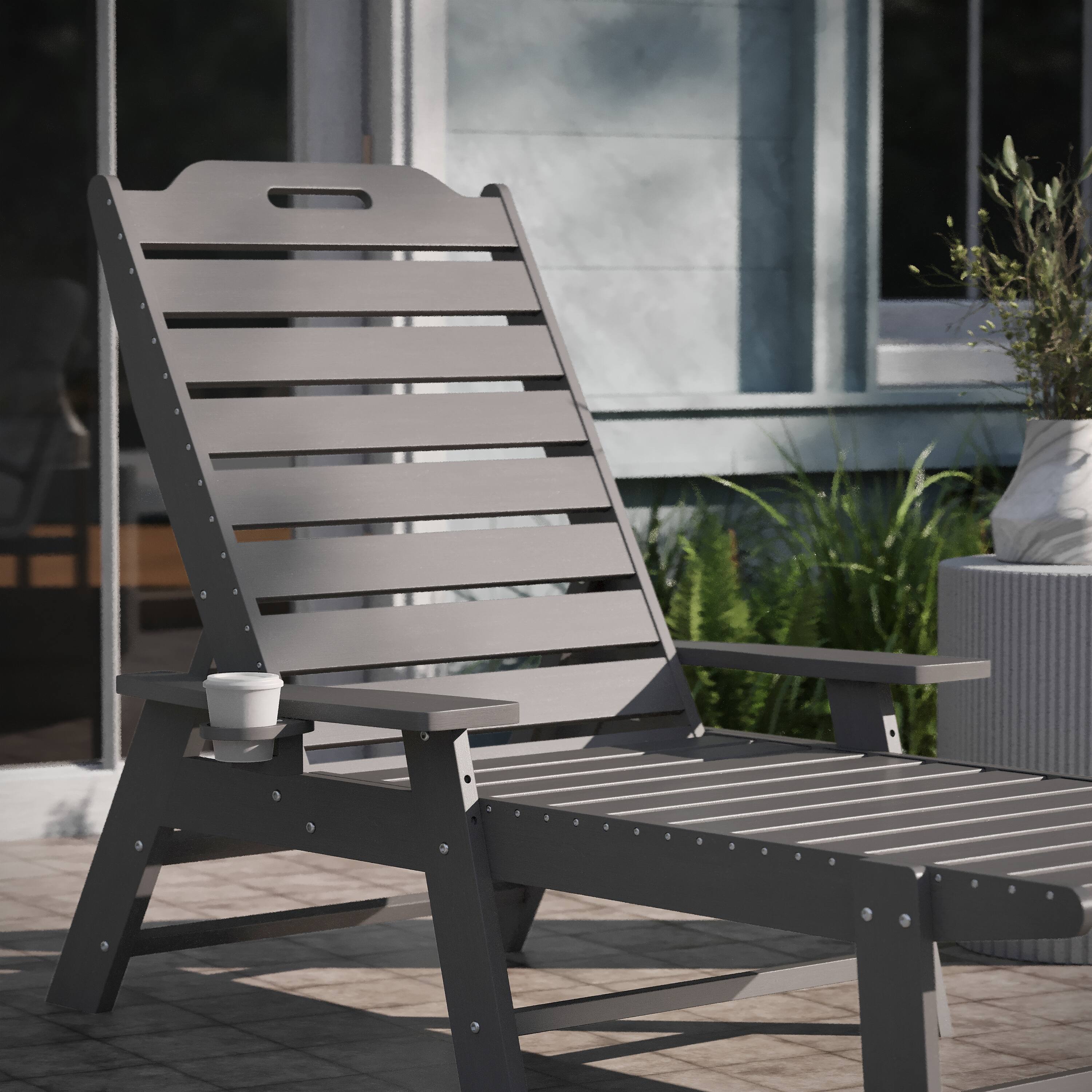 Alt View 4. Emma + Oliver - Ventura Poly Resin Adjustable Adirondack Lounger with Swivel Cup Holder for Indoor/Outdoor Use - Gray.