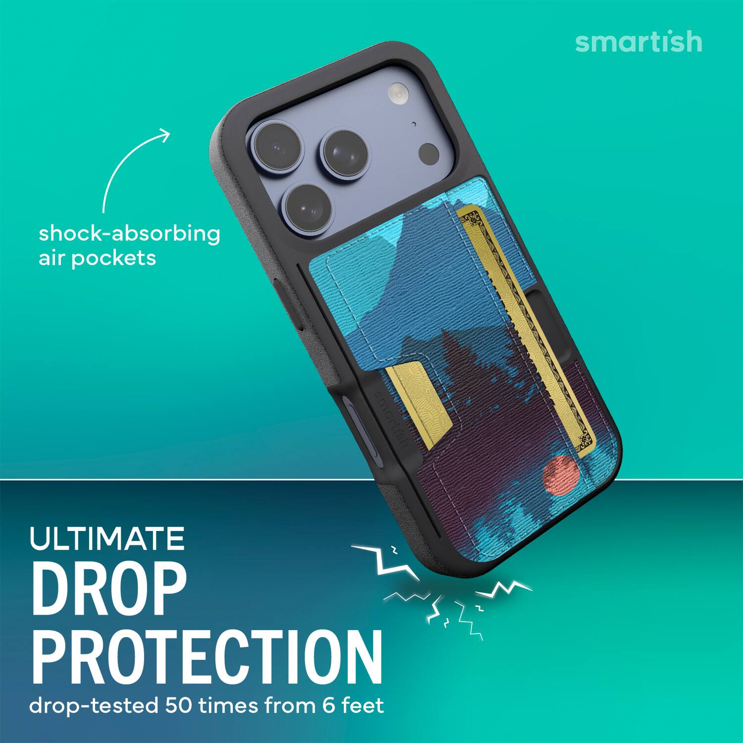 smartish shock-absorbing air pockets smartish ULTIMATE DROP PROTECTION drop-tested 50 times from 6 feet