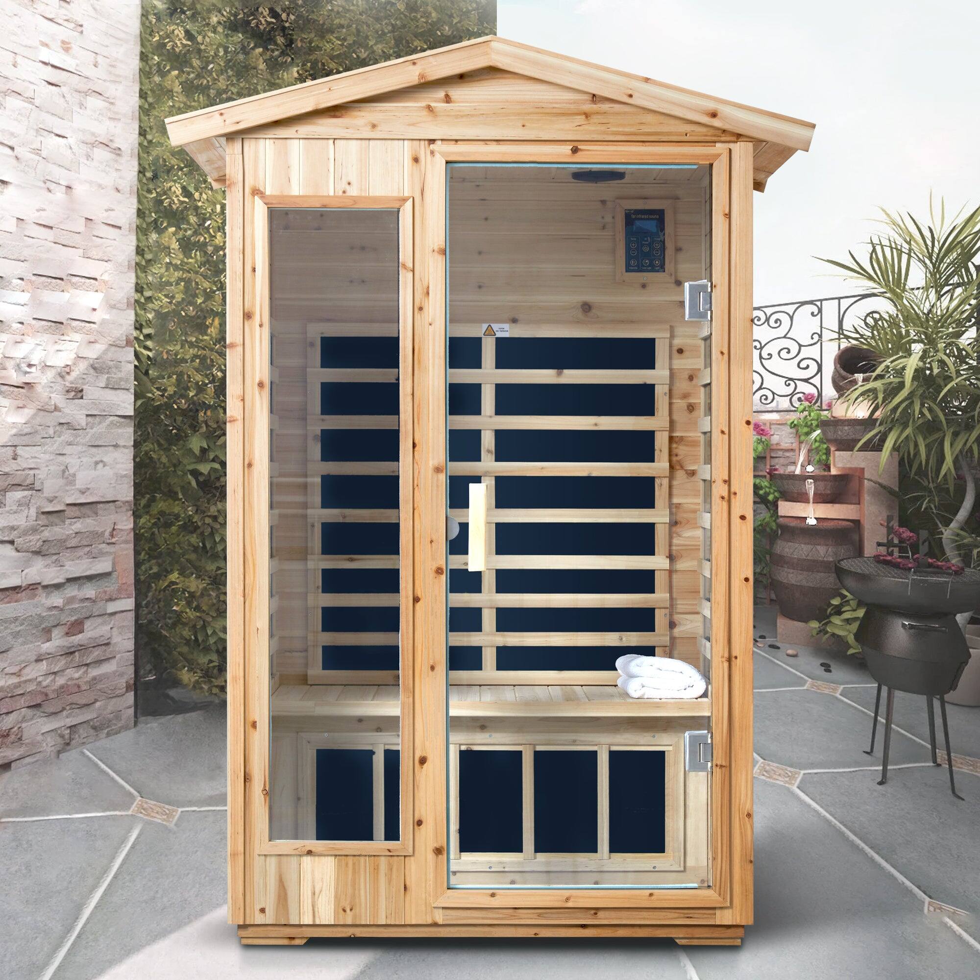 Alt View 3. Boyel Living - Two Person Outdoor Infrared Sauna Room with LCD Control and Bluetooth Audio - Natural.