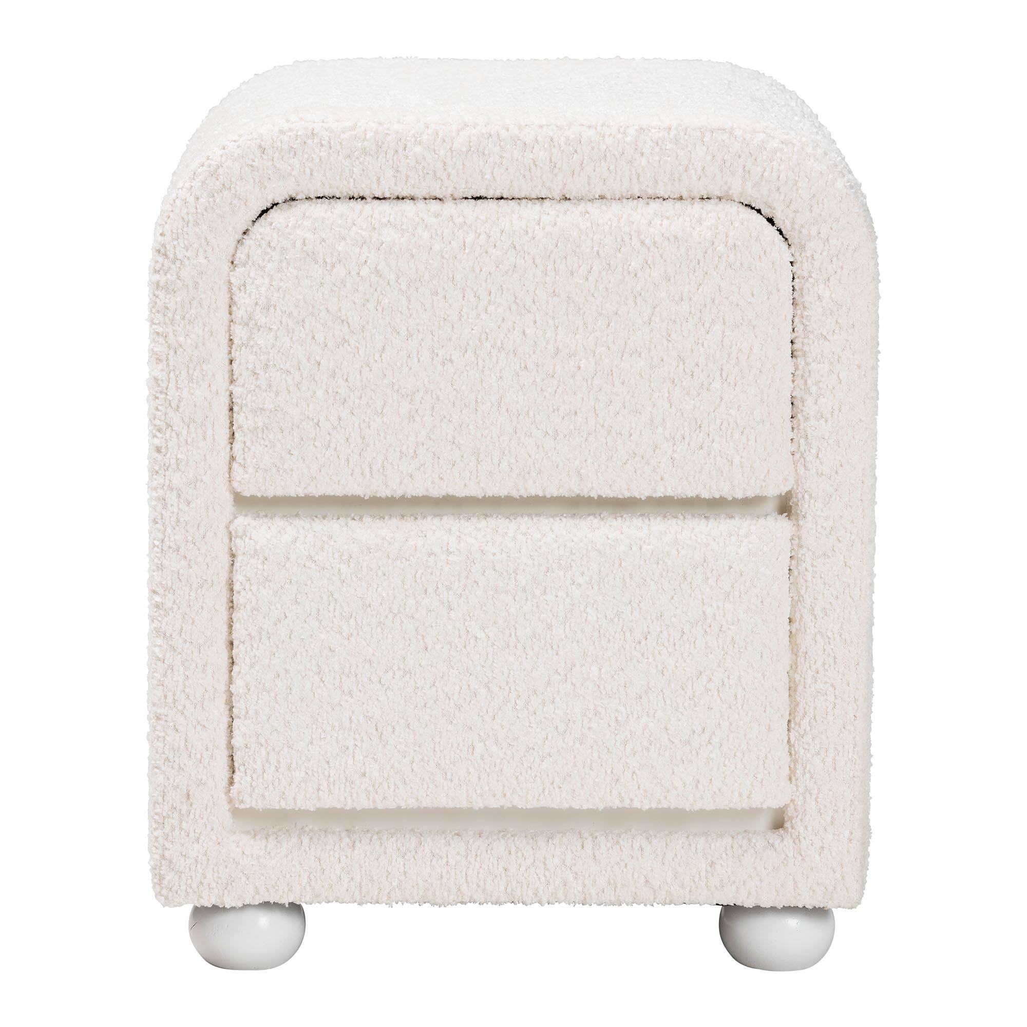 Left. Baxton Studio - Bonilla Modern Teddy-Bear Fabric and Rubberwood 2-Drawer Nightstand - White.