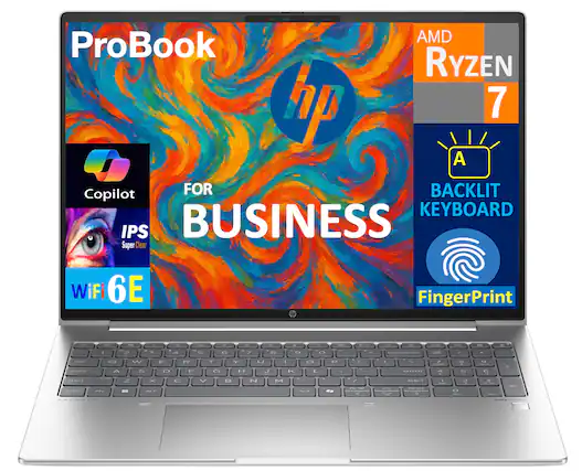 AMD Ryzen 7
ProBook
FOR BUSINESS
Copilot
IPS Super Clear
WiFi 6E
BACKLIT KEYBOARD
FingerPrint