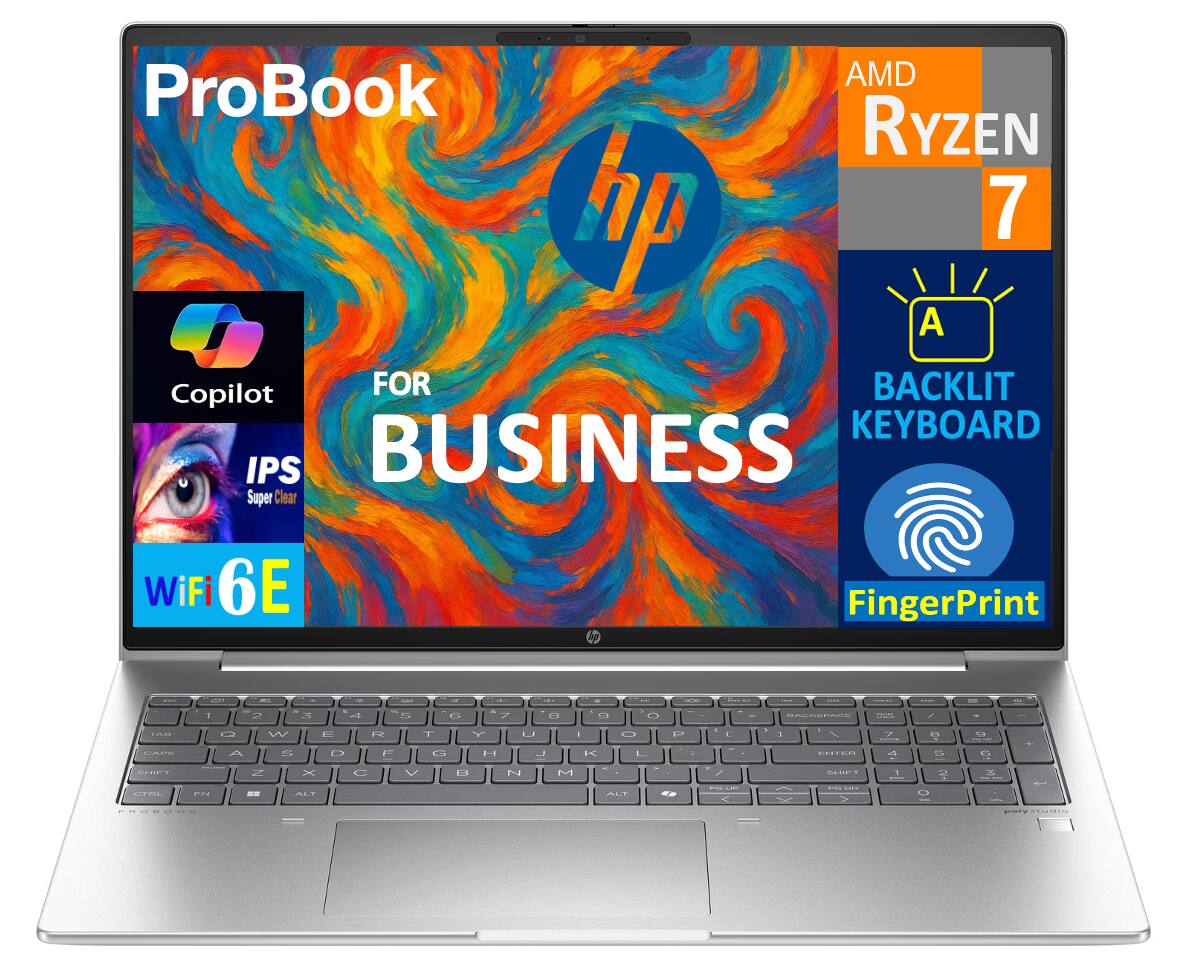 AMD Ryzen 7  
ProBook  
FOR BUSINESS  
Copilot  
IPS Super Clear  
WiFi 6E  
BACKLIT KEYBOARD  
FingerPrint