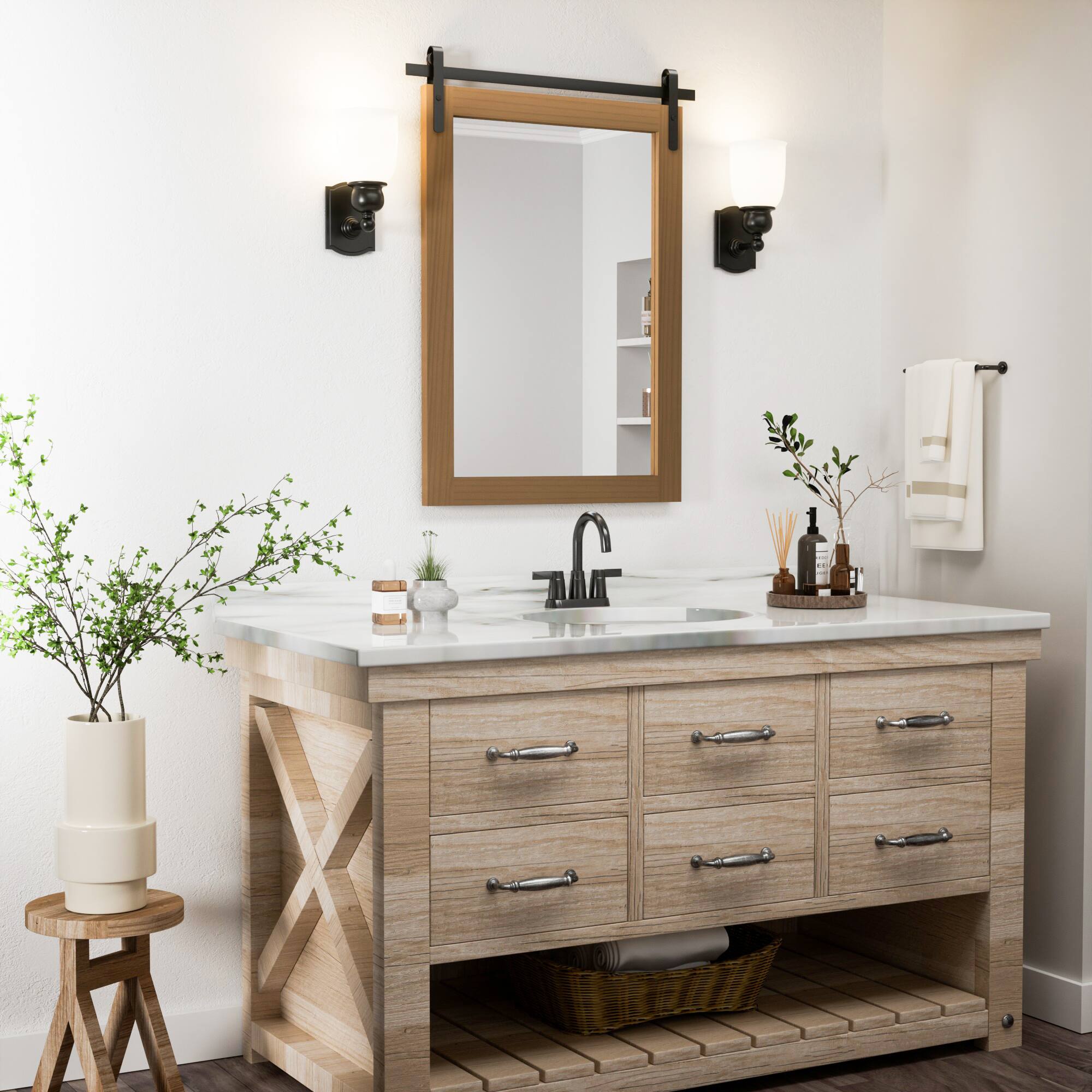 Alt View 4. PAIHOME - Wood Wall Mirror Waterproof Modern Farmhouse Accent Rectangular Bathroom Mirror Bedroom Living Room Decor Mirror - Brown - 22"x30".