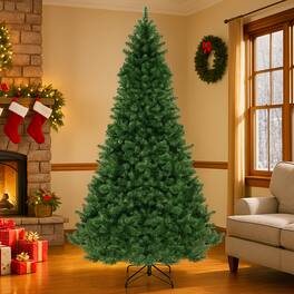 BreeBe - Artificial Christmas Tree – 6ft 7ft 8ft with PVC Branches and Warm LEDs - Green