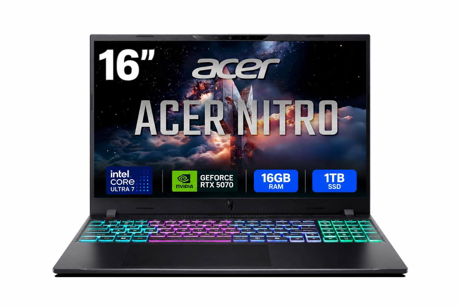 16" ACER NITRO  
INTEL CORE ULTRA 7  
GEFORCE NVIDIA RTX 5070  
16GB RAM  
1TB SSD
